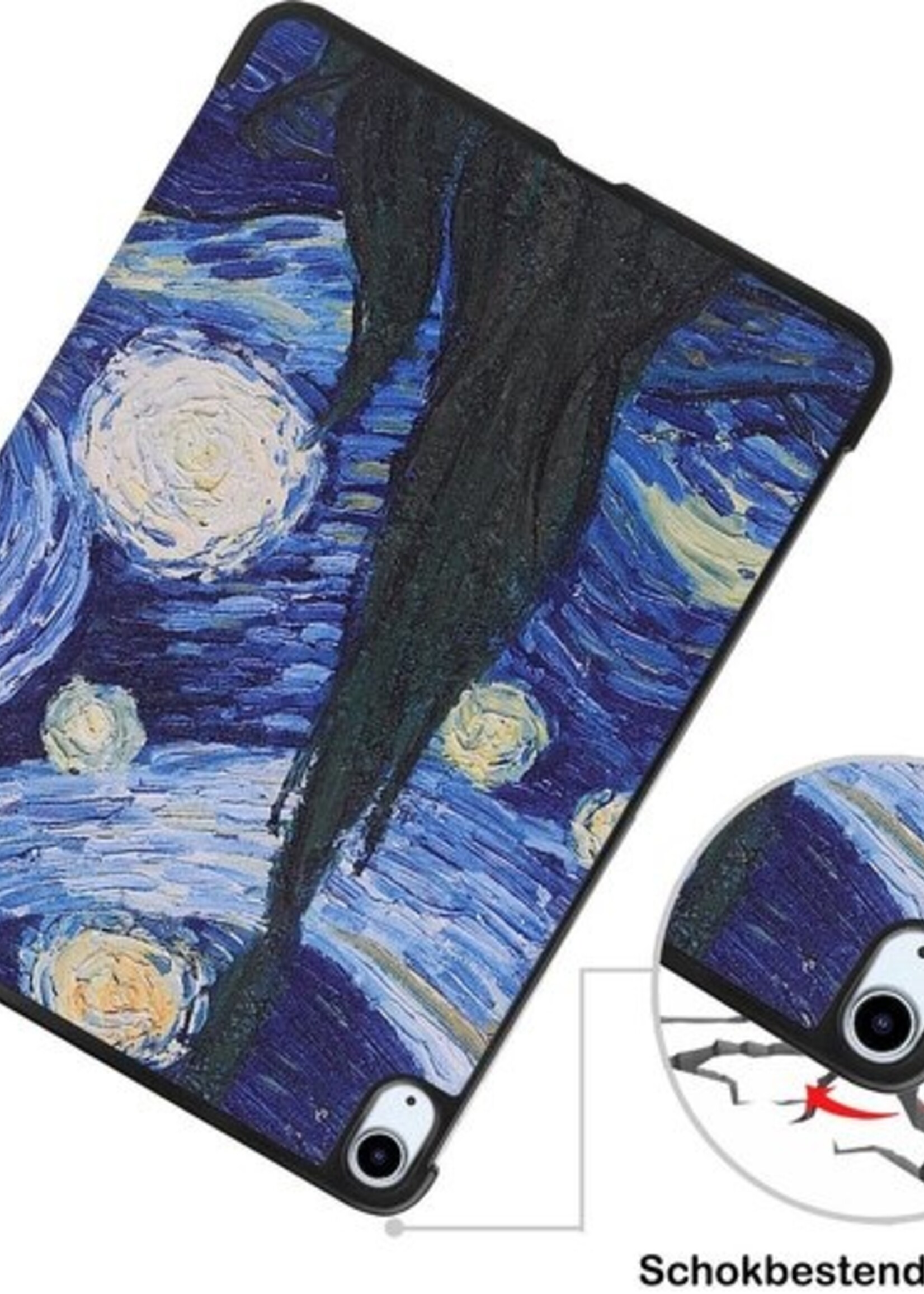 BTH Hoes Geschikt voor iPad Air 2020 Hoes Book Case Hoesje Trifold Cover Met Screenprotector - Hoesje Geschikt voor iPad Air 4 2020 Hoesje Bookcase - Sterrenhemel