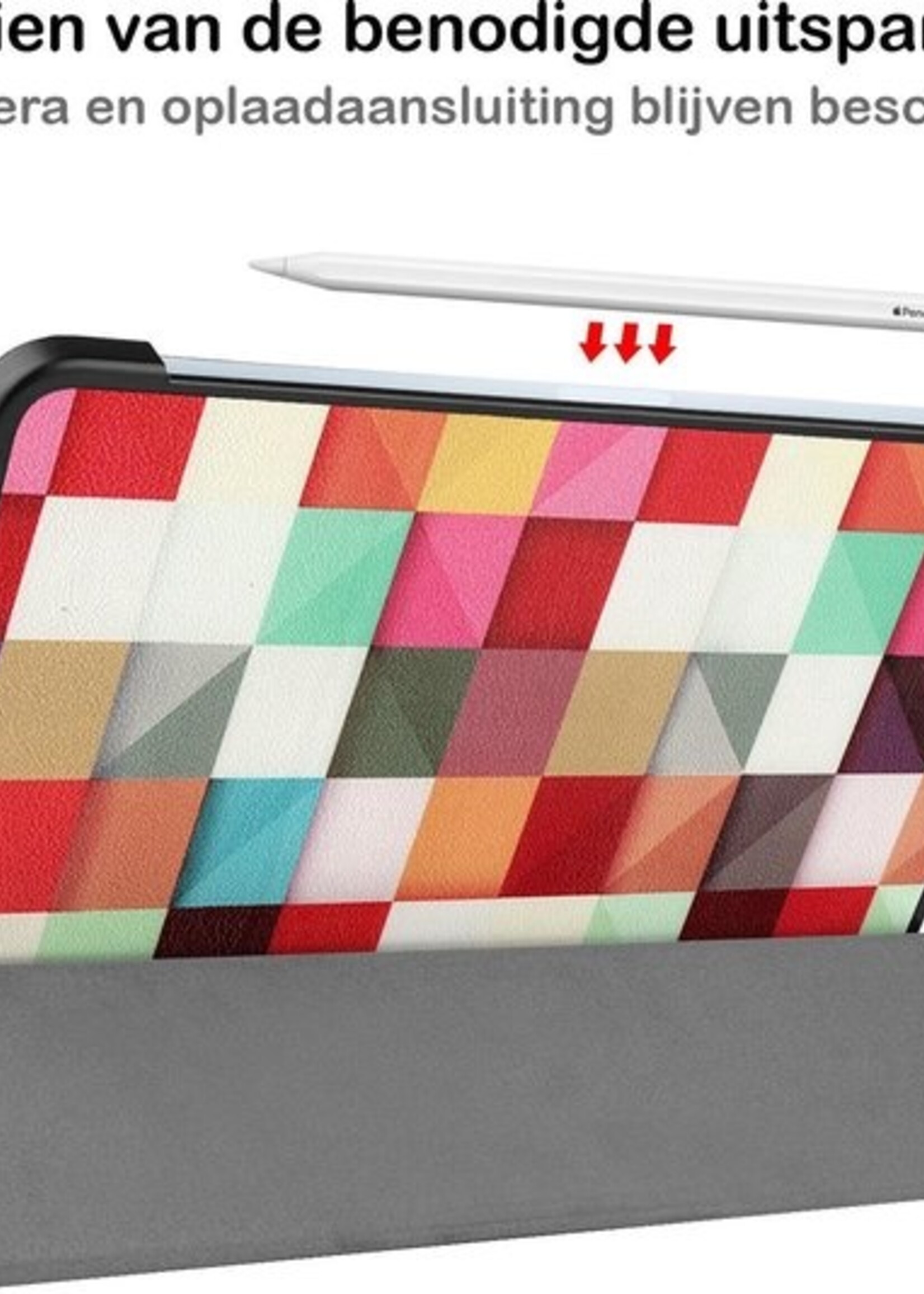 BTH Hoes Geschikt voor iPad Air 2020 Hoes Book Case Hoesje Trifold Cover Met Screenprotector - Hoesje Geschikt voor iPad Air 4 2020 Hoesje Bookcase - Blokken