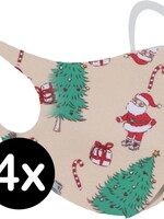 BTH BTH Wasbaar Kerst Mondkapje - Creme - 4 PACK