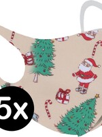 BTH BTH Wasbaar Kerst Mondkapje - Creme - 5 PACK