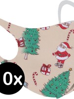 BTH BTH Wasbaar Kerst Mondkapje - Creme - 10 PACK
