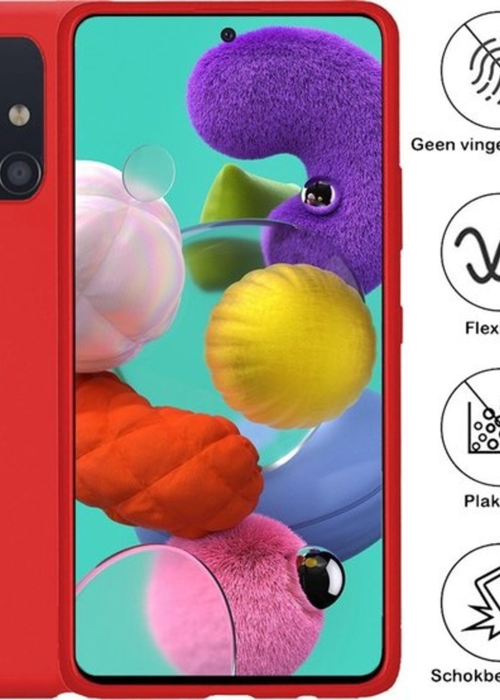 BTH Hoesje Geschikt voor Samsung A51 Hoesje Siliconen Case Hoes - Hoes Geschikt voor Samsung Galaxy A51 Hoes Cover Case - Rood
