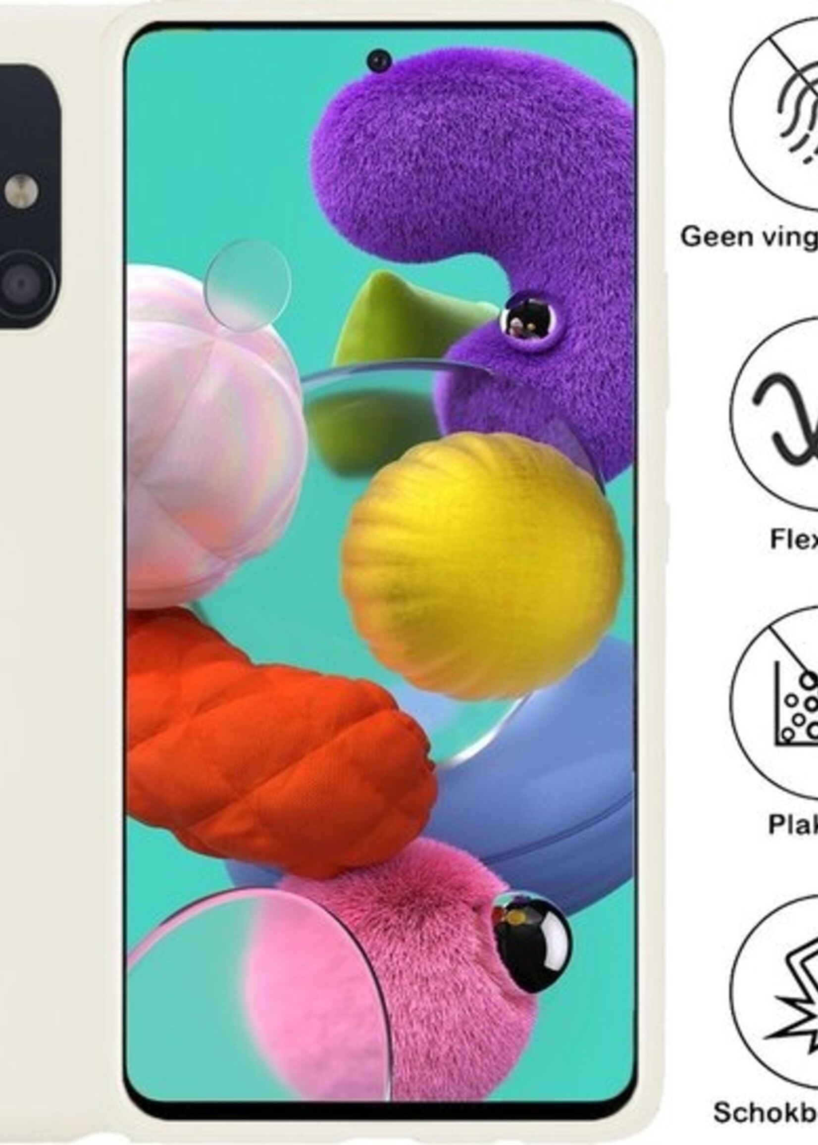 BTH Hoesje Geschikt voor Samsung A51 Hoesje Siliconen Case Hoes - Hoes Geschikt voor Samsung Galaxy A51 Hoes Cover Case - Wit