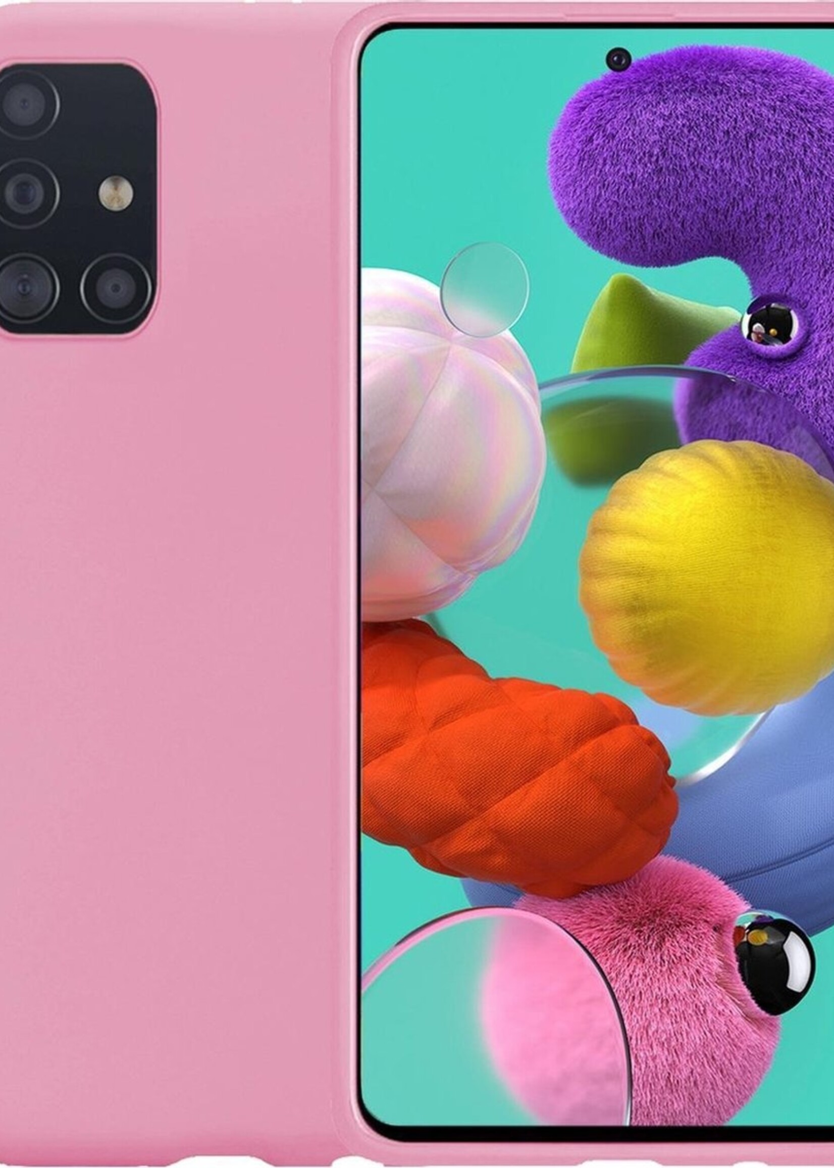BTH Hoesje Geschikt voor Samsung A51 Hoesje Siliconen Case Hoes - Hoes Geschikt voor Samsung Galaxy A51 Hoes Cover Case - Roze