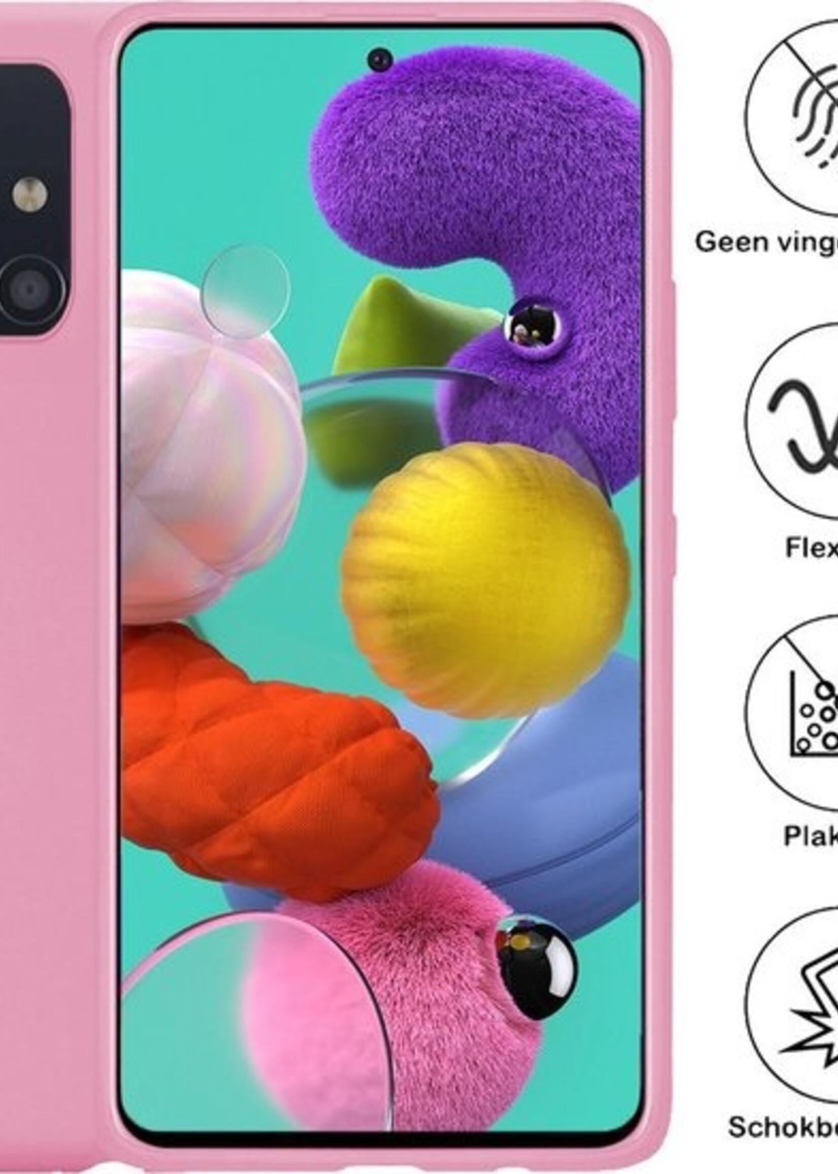 BTH Hoesje Geschikt voor Samsung A51 Hoesje Siliconen Case Hoes - Hoes Geschikt voor Samsung Galaxy A51 Hoes Cover Case - Roze
