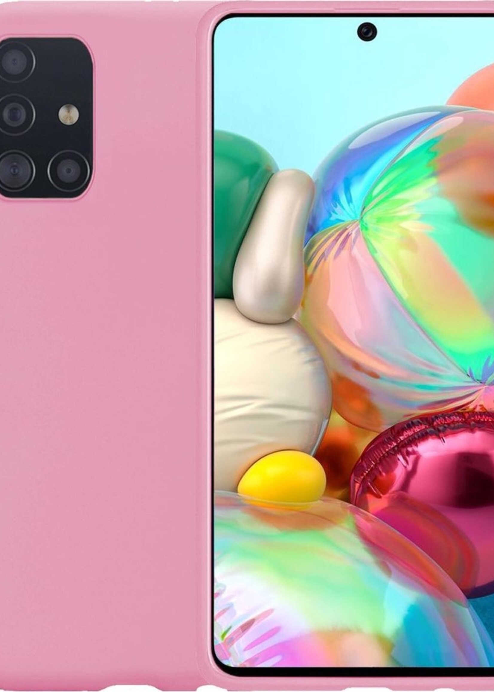 BTH Hoesje Geschikt voor Samsung A71 Hoesje Siliconen Case Hoes - Hoes Geschikt voor Samsung Galaxy A71 Hoes Cover Case - Roze