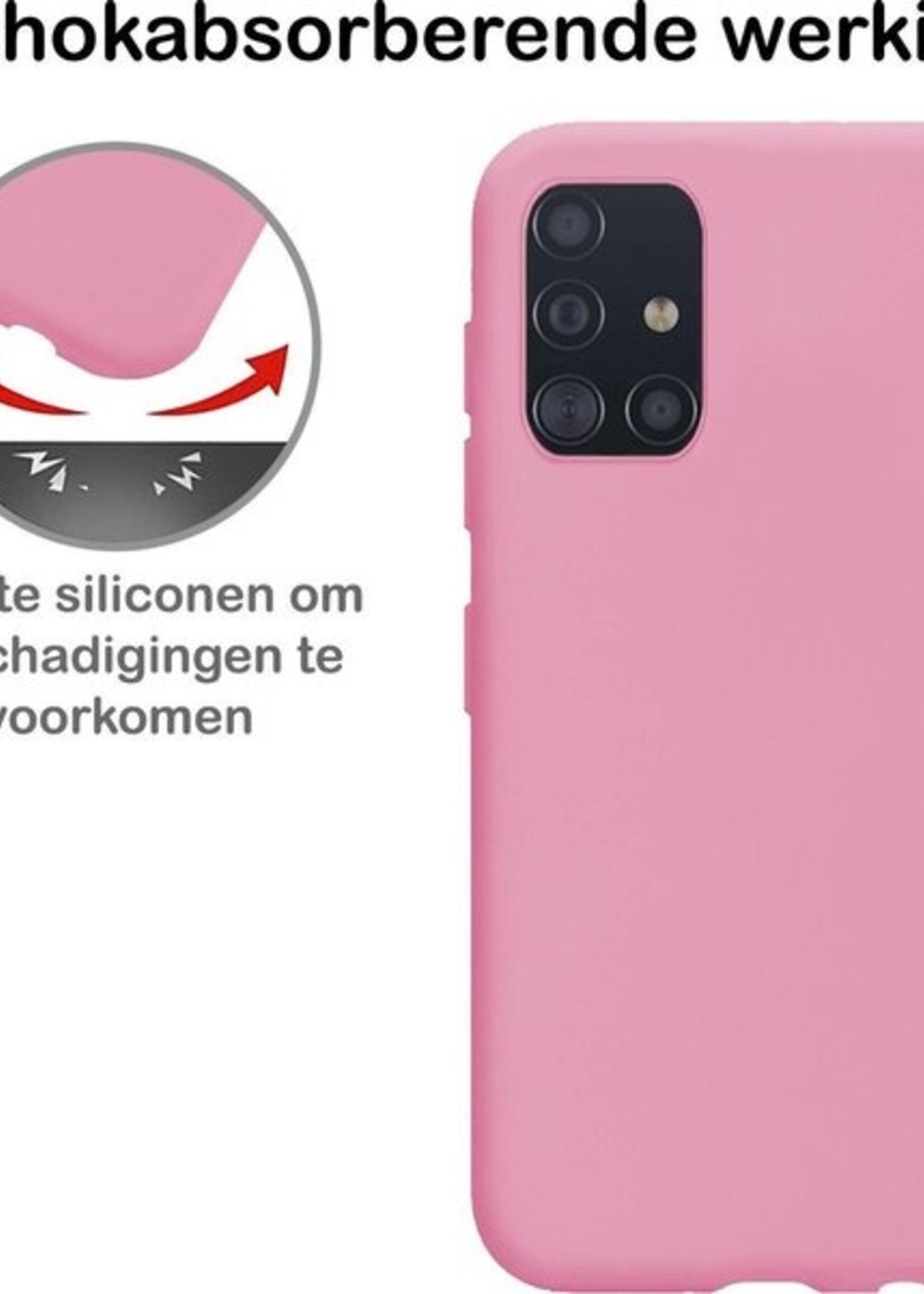 BTH Hoesje Geschikt voor Samsung A71 Hoesje Siliconen Case Hoes - Hoes Geschikt voor Samsung Galaxy A71 Hoes Cover Case - Roze