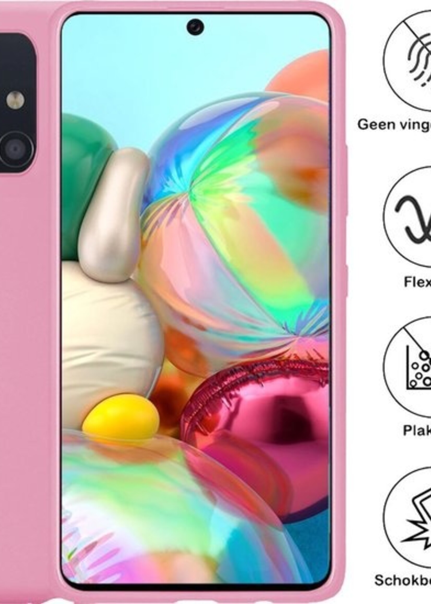 BTH Hoesje Geschikt voor Samsung A71 Hoesje Siliconen Case Hoes - Hoes Geschikt voor Samsung Galaxy A71 Hoes Cover Case - Roze