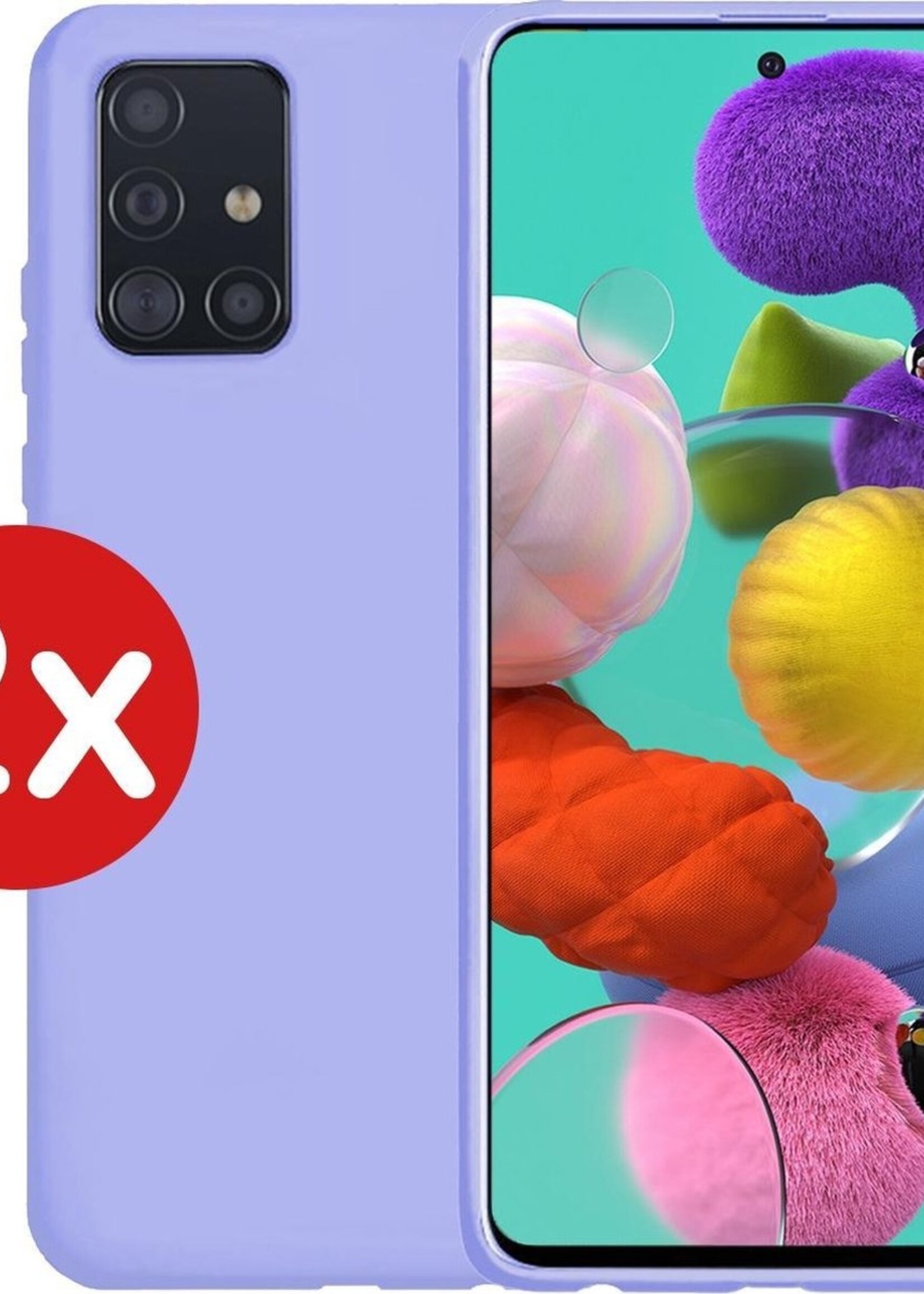 BTH Hoesje Geschikt voor Samsung A51 Hoesje Siliconen Case Hoes - Hoes Geschikt voor Samsung Galaxy A51 Hoes Cover Case - Lila - 2 PACK