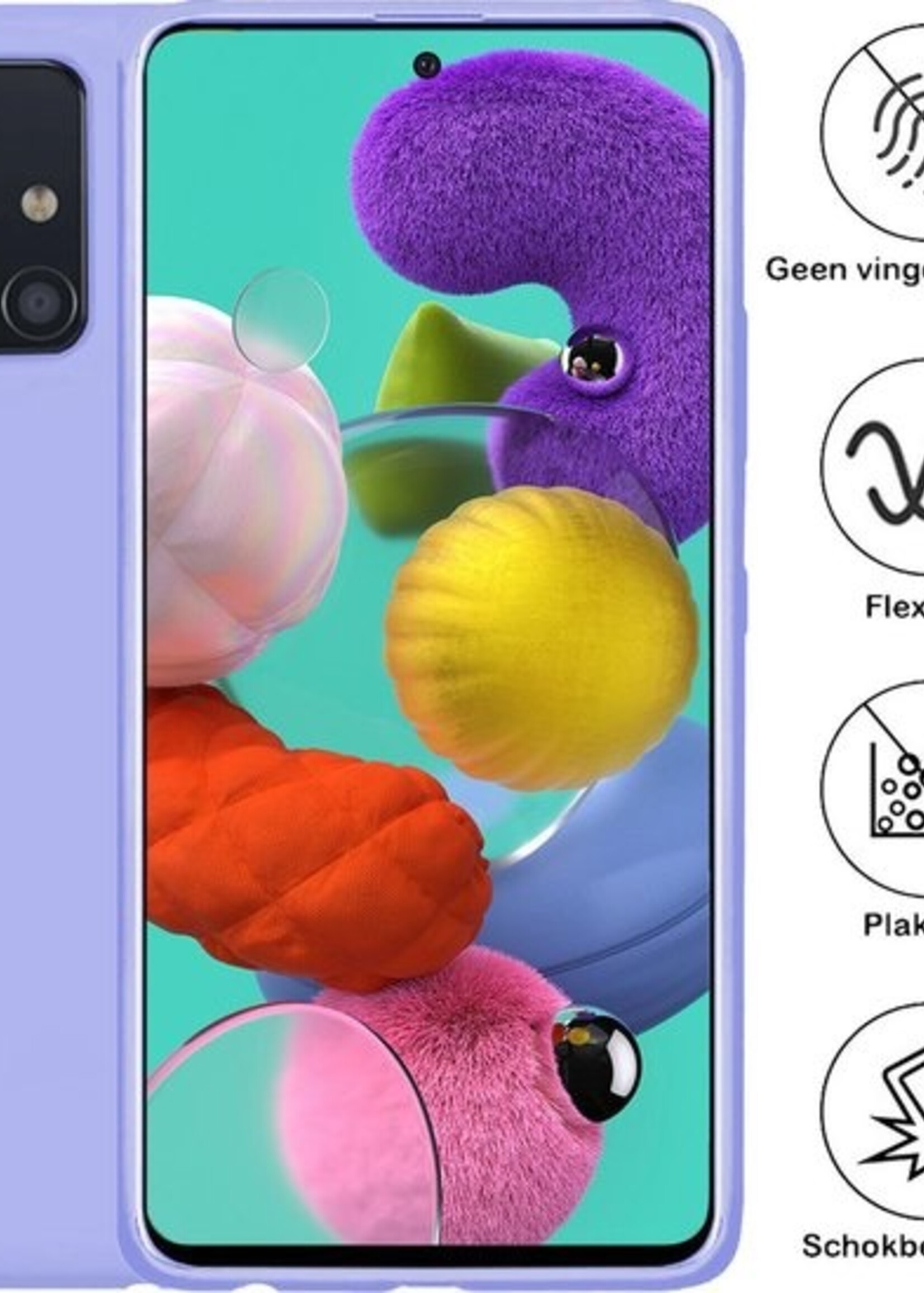 BTH Hoesje Geschikt voor Samsung A51 Hoesje Siliconen Case Hoes - Hoes Geschikt voor Samsung Galaxy A51 Hoes Cover Case - Lila - 2 PACK