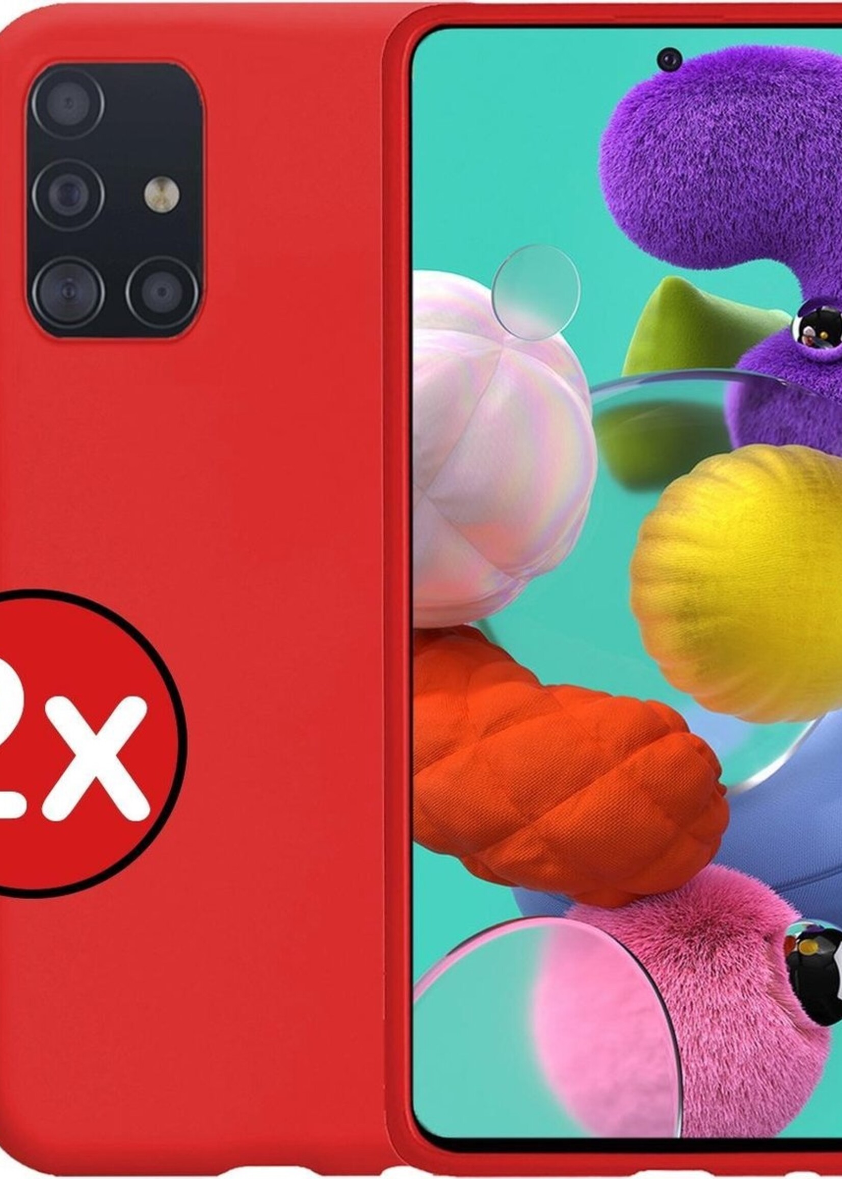 BTH Hoesje Geschikt voor Samsung A51 Hoesje Siliconen Case Hoes - Hoes Geschikt voor Samsung Galaxy A51 Hoes Cover Case - Rood - 2 PACK