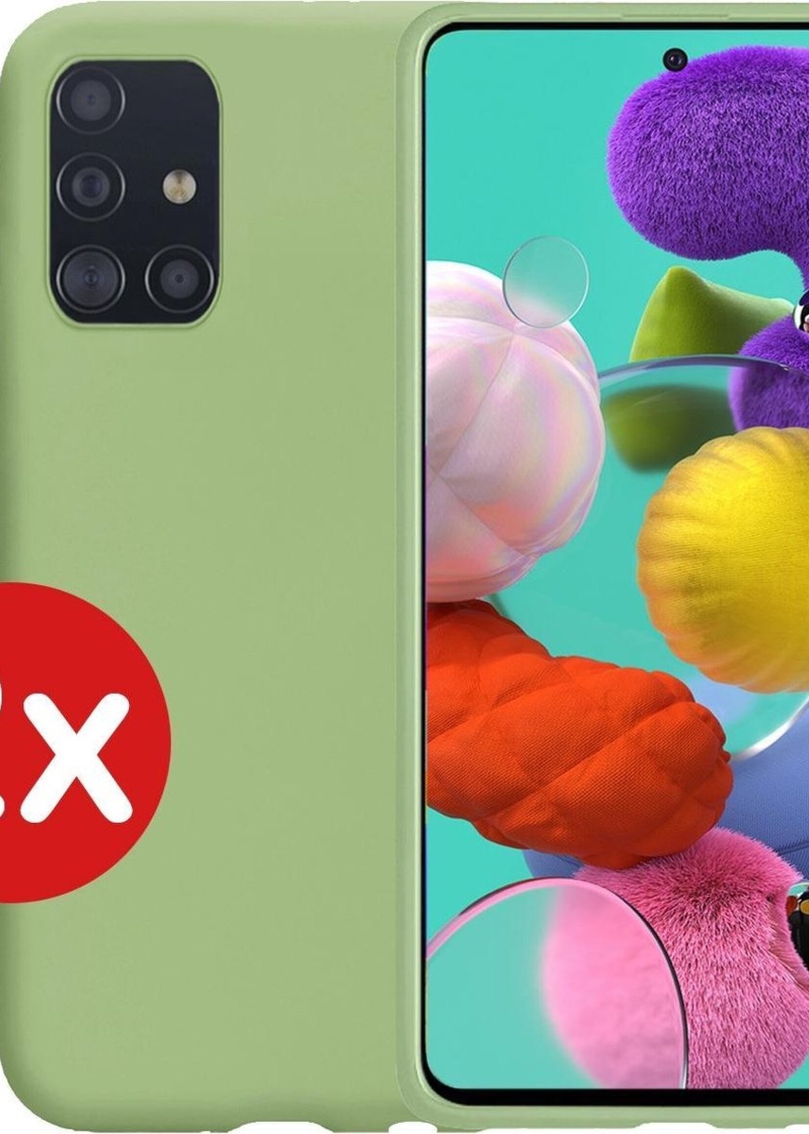 BTH Hoesje Geschikt voor Samsung A51 Hoesje Siliconen Case Hoes - Hoes Geschikt voor Samsung Galaxy A51 Hoes Cover Case - Groen - 2 PACK