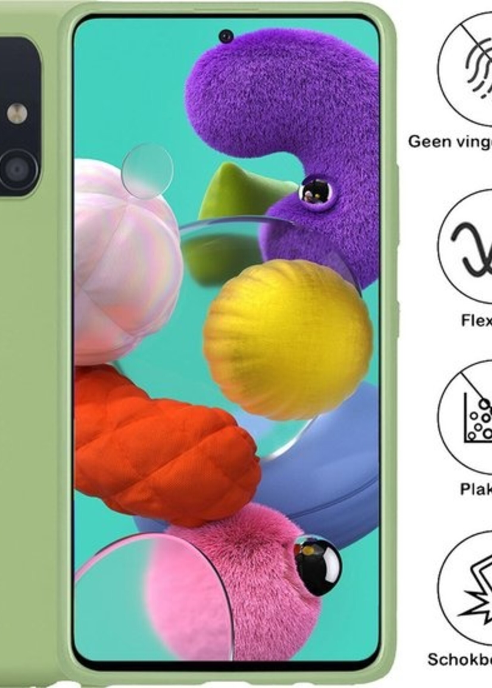 BTH Hoesje Geschikt voor Samsung A51 Hoesje Siliconen Case Hoes - Hoes Geschikt voor Samsung Galaxy A51 Hoes Cover Case - Groen - 2 PACK