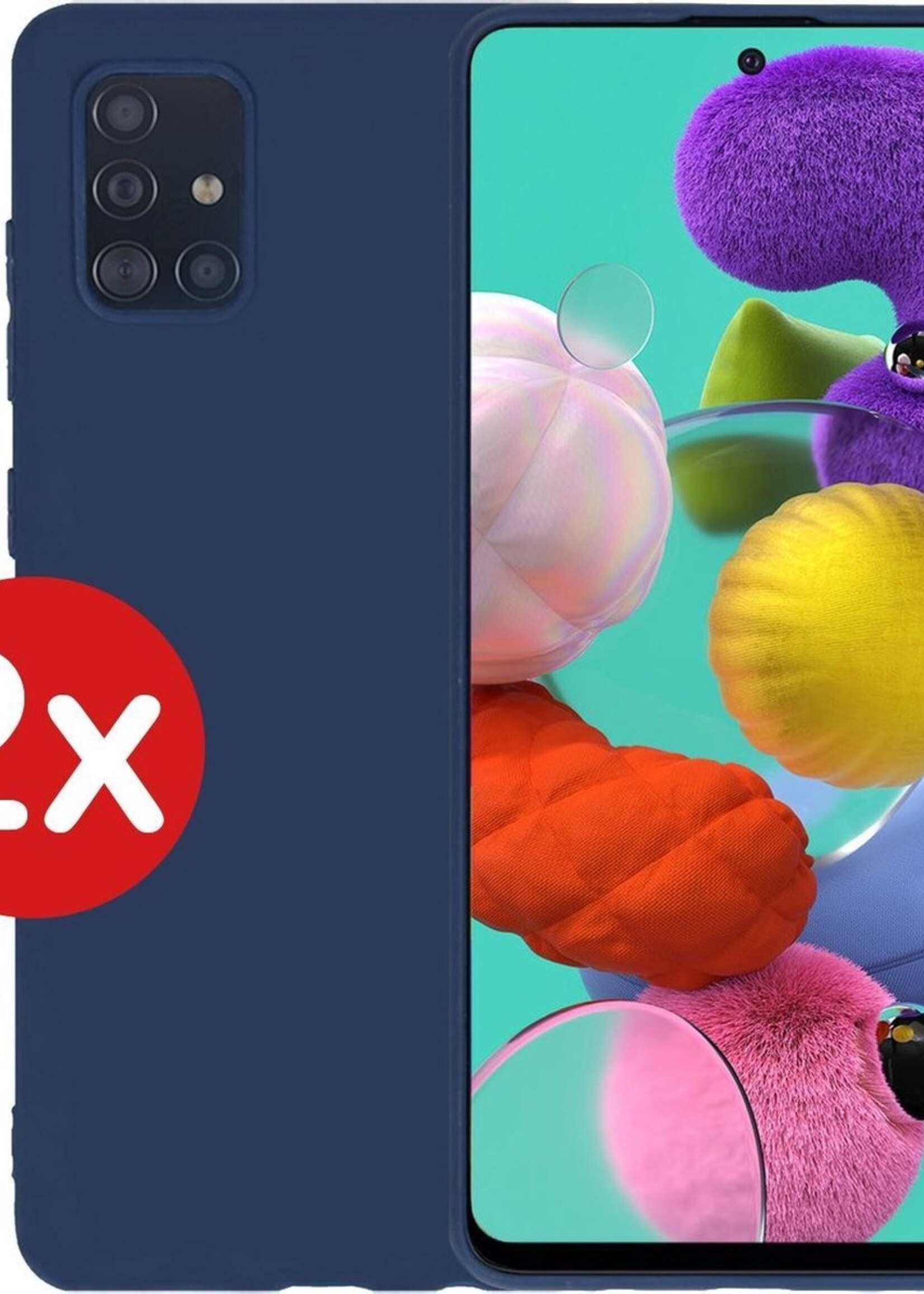 BTH Hoesje Geschikt voor Samsung A51 Hoesje Siliconen Case Hoes - Hoes Geschikt voor Samsung Galaxy A51 Hoes Cover Case - Donkerblauw - 2 PACK