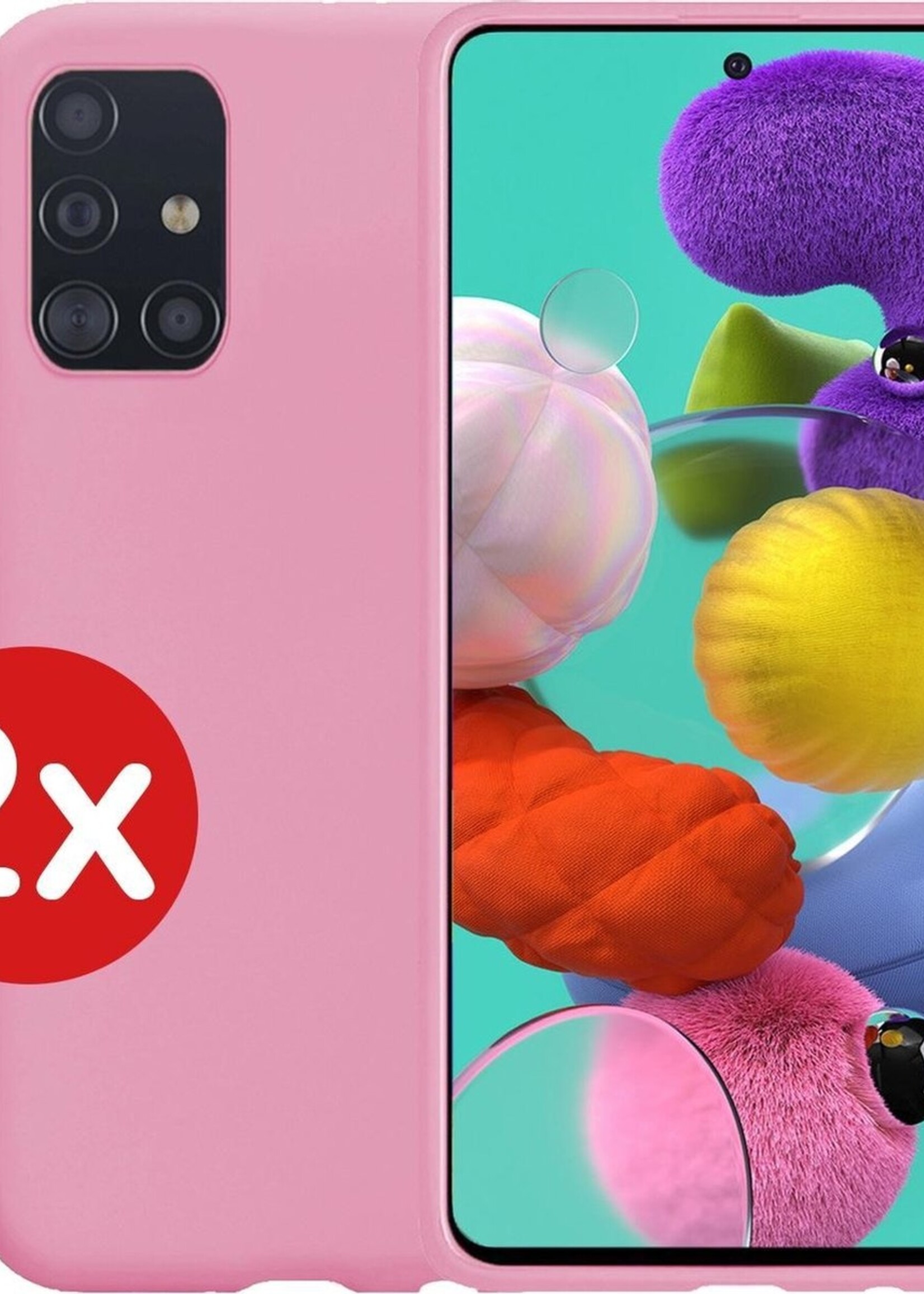 BTH Hoesje Geschikt voor Samsung A51 Hoesje Siliconen Case Hoes - Hoes Geschikt voor Samsung Galaxy A51 Hoes Cover Case - Roze - 2 PACK