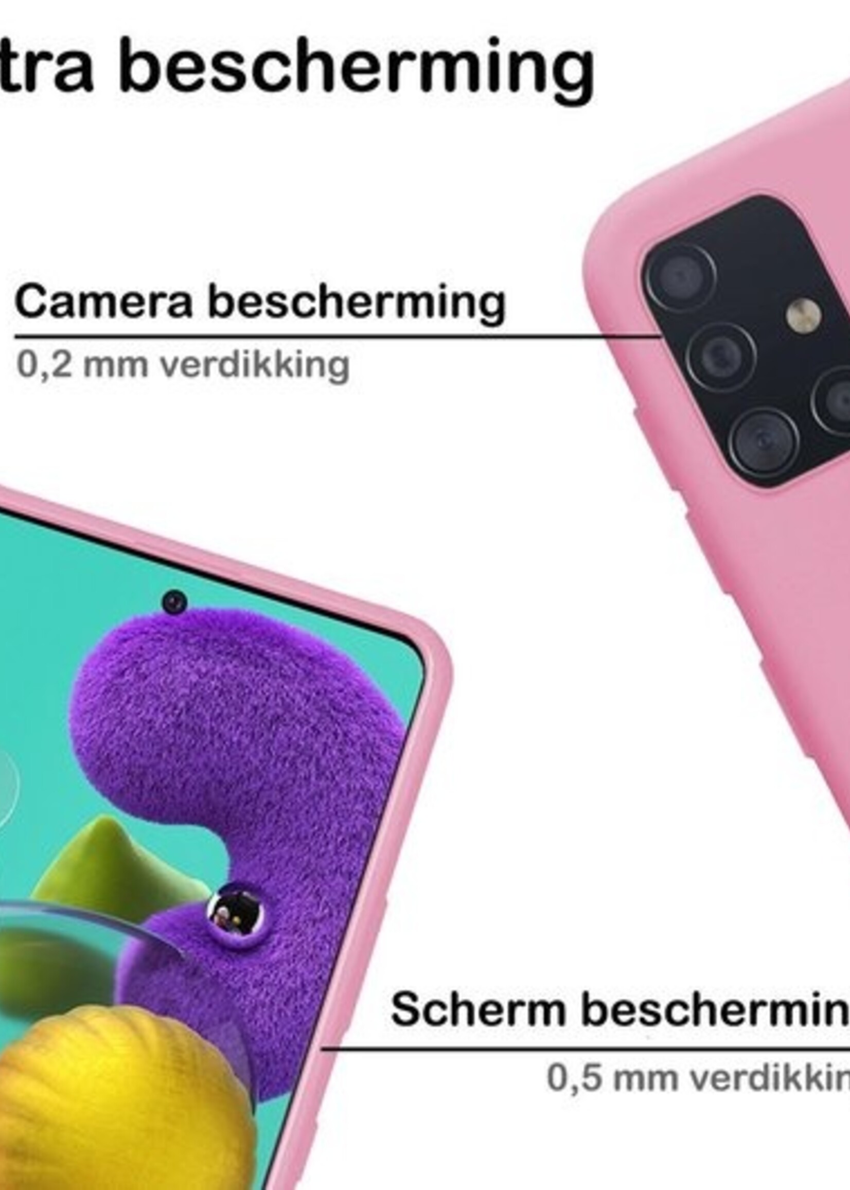 BTH Hoesje Geschikt voor Samsung A51 Hoesje Siliconen Case Hoes - Hoes Geschikt voor Samsung Galaxy A51 Hoes Cover Case - Roze - 2 PACK