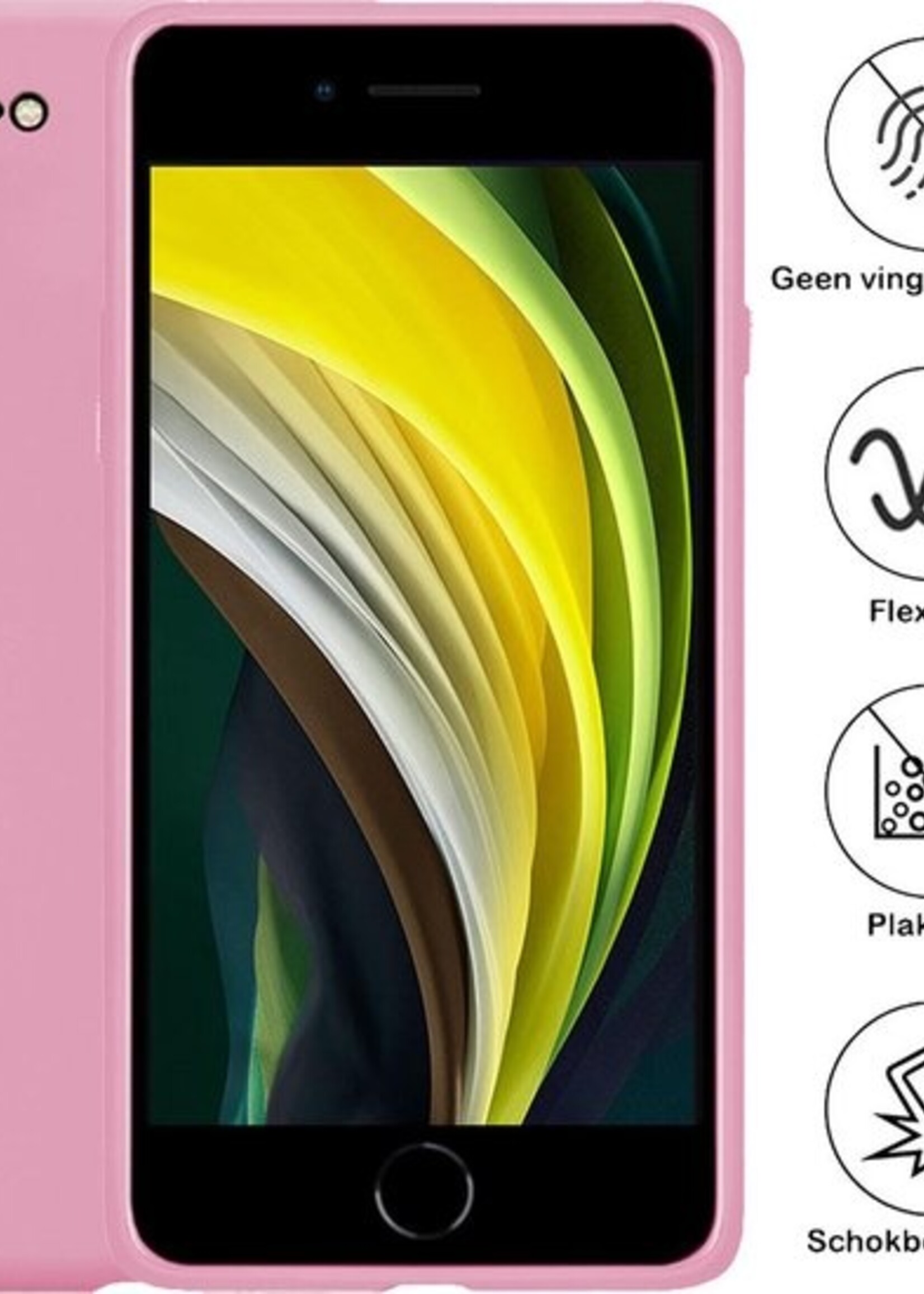 BTH Hoesje Geschikt voor iPhone 7 Hoesje Siliconen Case Hoes - Hoes Geschikt voor iPhone 7 Hoes Cover Case - Roze