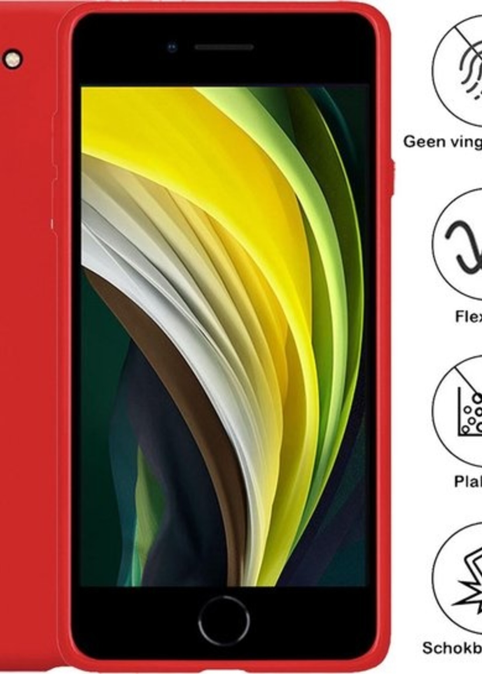 BTH Hoesje Geschikt voor iPhone 7 Hoesje Siliconen Case Hoes - Hoes Geschikt voor iPhone 7 Hoes Cover Case - Rood - 2 PACK