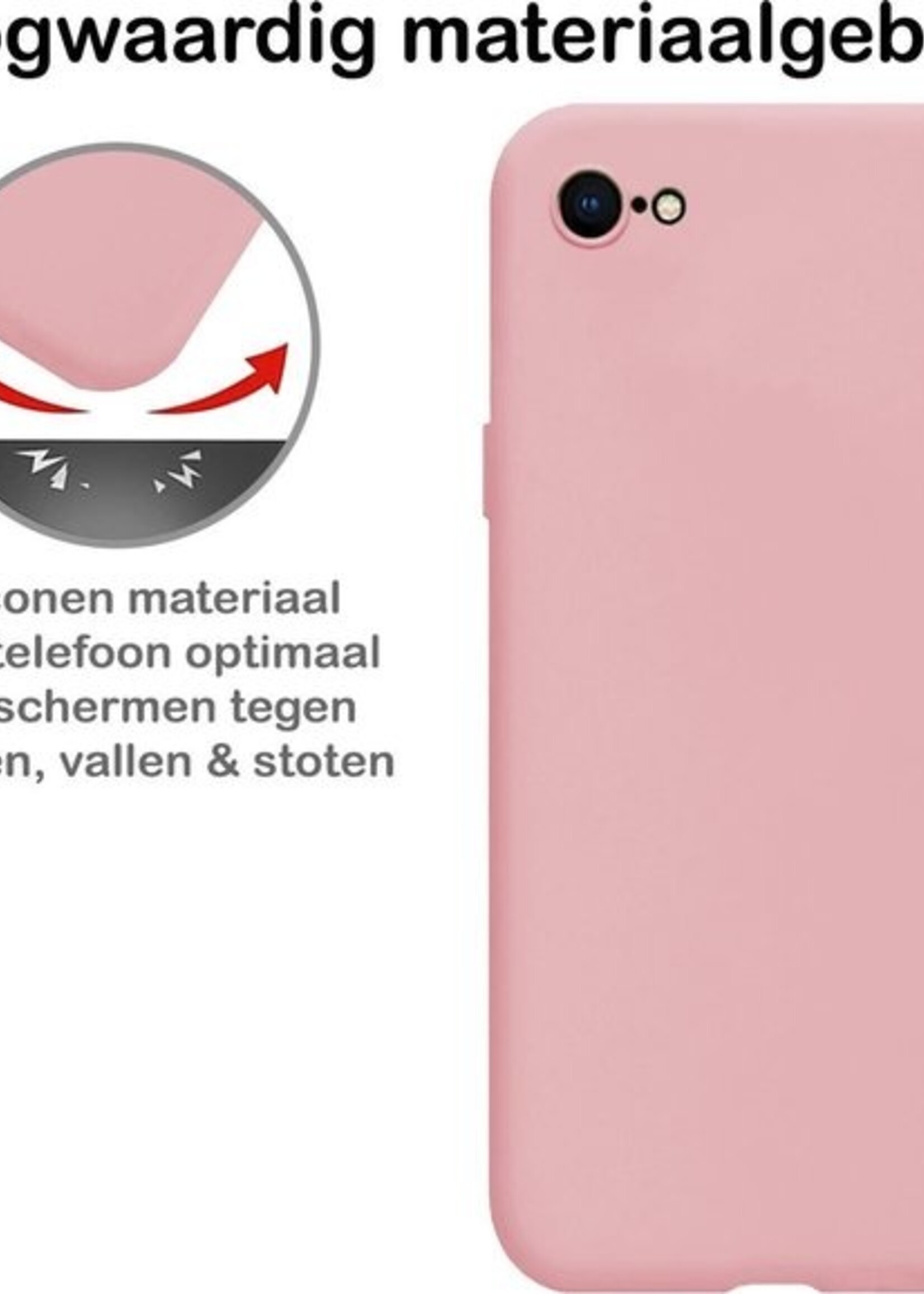 BTH Hoesje Geschikt voor iPhone 7 Hoesje Siliconen Case Hoes - Hoes Geschikt voor iPhone 7 Hoes Cover Case - Lichtroze - 2 PACK