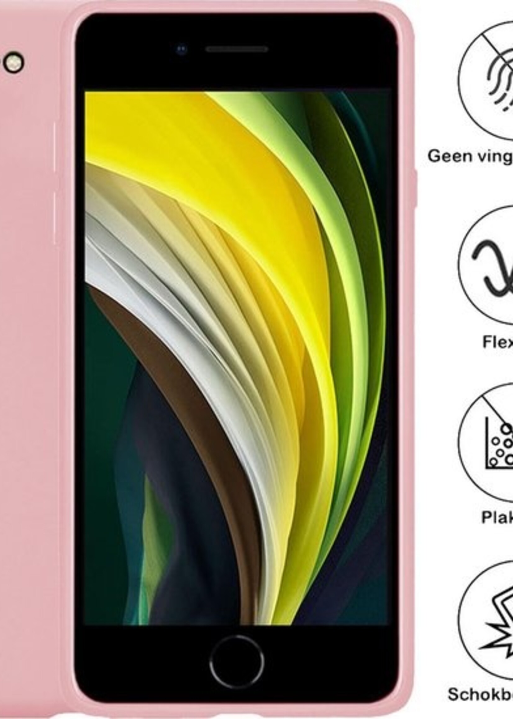 BTH Hoesje Geschikt voor iPhone 7 Hoesje Siliconen Case Hoes - Hoes Geschikt voor iPhone 7 Hoes Cover Case - Lichtroze - 2 PACK