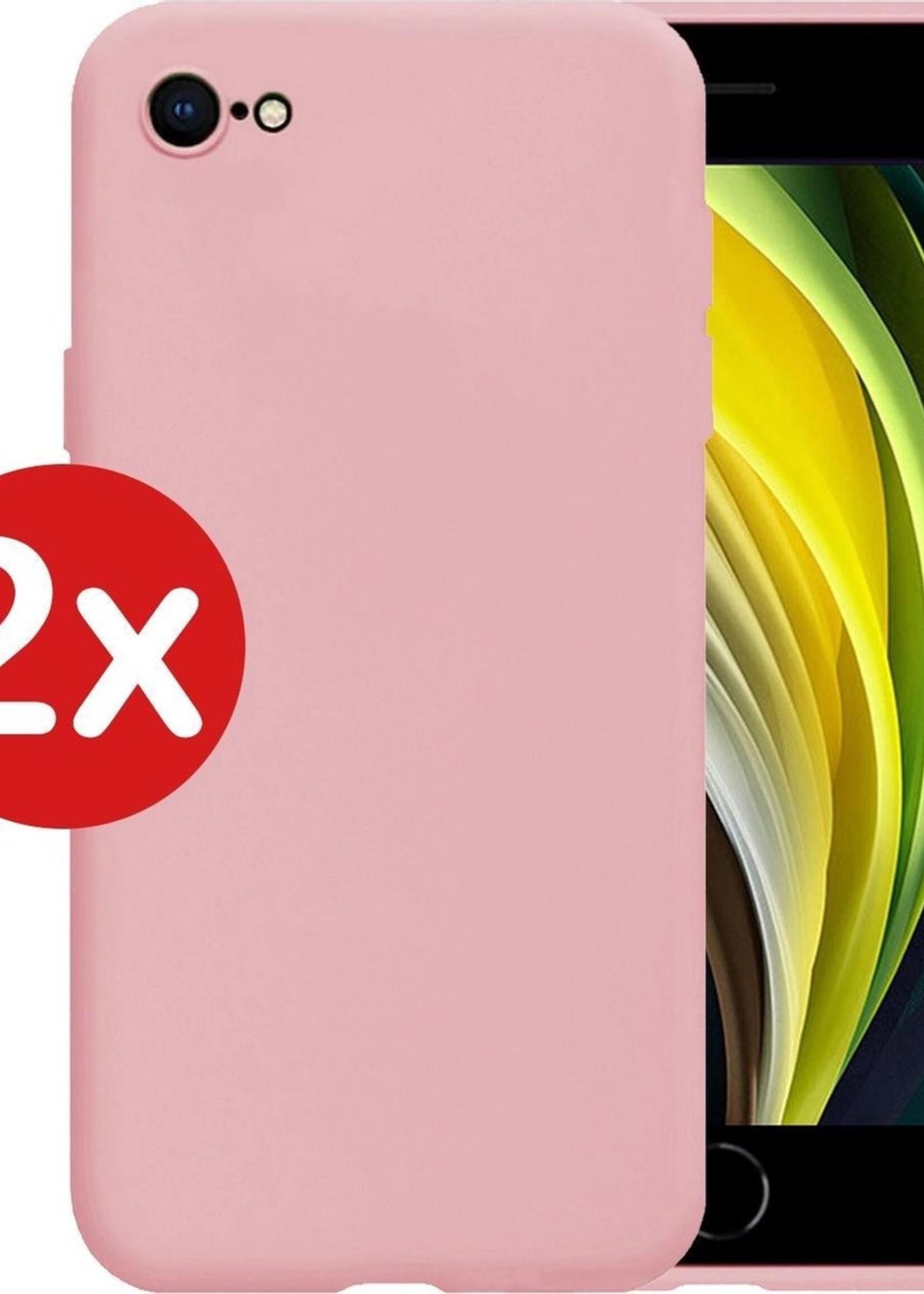 BTH Hoesje Geschikt voor iPhone SE 2020 Hoesje Siliconen Case Hoes - Hoes Geschikt voor iPhone SE (2020) Hoes Cover Case - Lichtroze - 2 PACK