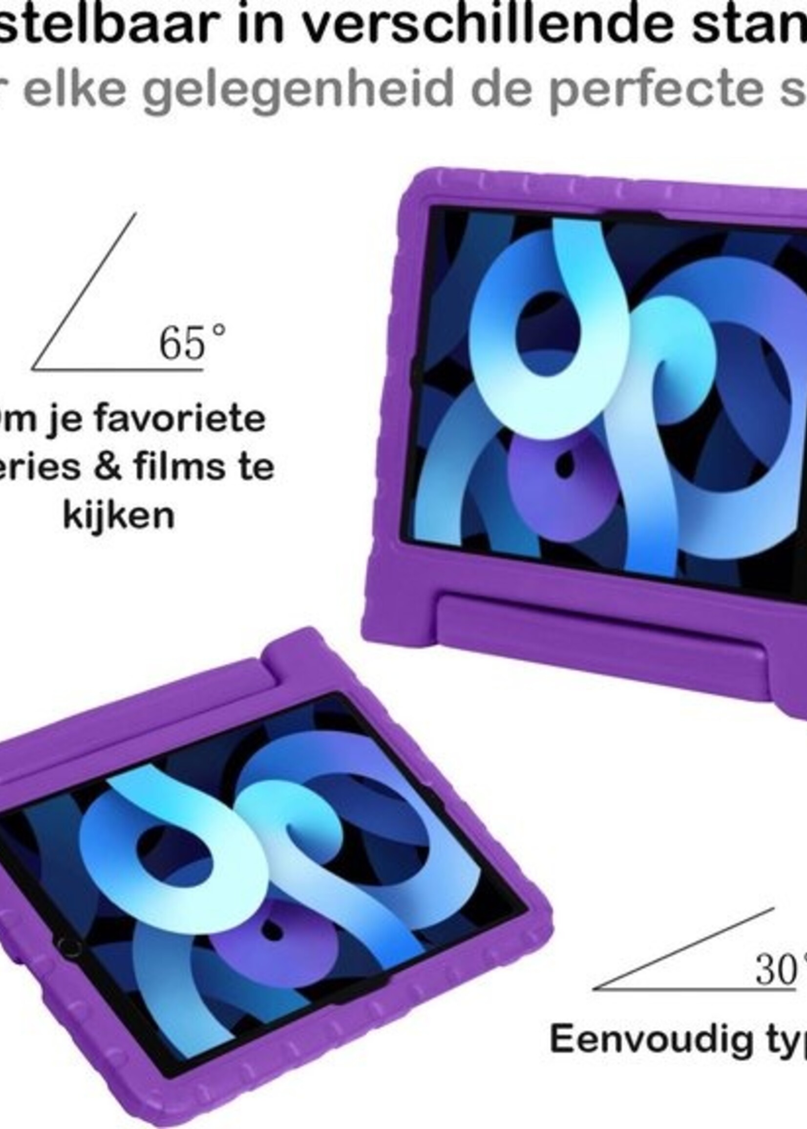 BTH Kinderhoes Geschikt voor iPad Air 2020 Hoes Kinder Hoesje Kids Case Cover Kidsproof - Hoesje Geschikt voor iPad Air 4 2020 Hoesje Kinder Hoes - Paars