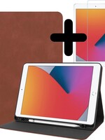 BTH BTH Luxe Lederen iPad 10.2 (2020) Hoes met uitsparing Active Stylus Pen en screenprotector - Bruin