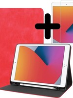 BTH BTH Luxe Lederen iPad 10.2 (2020) Hoes met uitsparing Active Stylus Pen en screenprotector - Rood