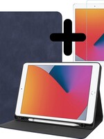 BTH BTH Luxe Lederen iPad 10.2 (2019/2020) Hoes met uitsparing Active Stylus Pen en screenprotector - Donker Blauw