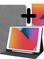 BTH BTH Luxe Lederen iPad 10.2 (2019/2020) Hoes met uitsparing Active Stylus Pen en screenprotector - Grijs