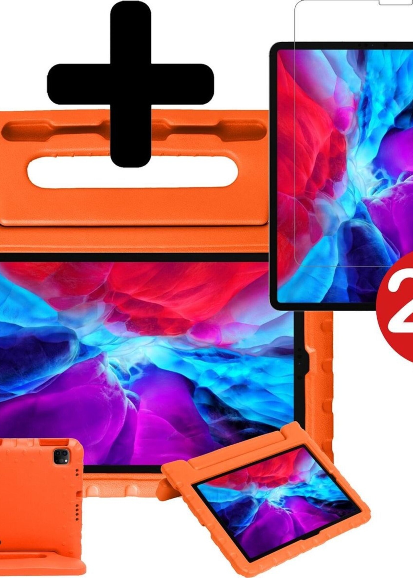 BTH Kinderhoes Geschikt voor iPad Pro 2020 (11 inch) Hoes Kinder Hoesje Kids Case Cover Kidsproof Met 2x Screenprotector - Hoesje Geschikt voor iPad Pro 11 inch (2020) Hoesje Kinder Hoes - Oranje