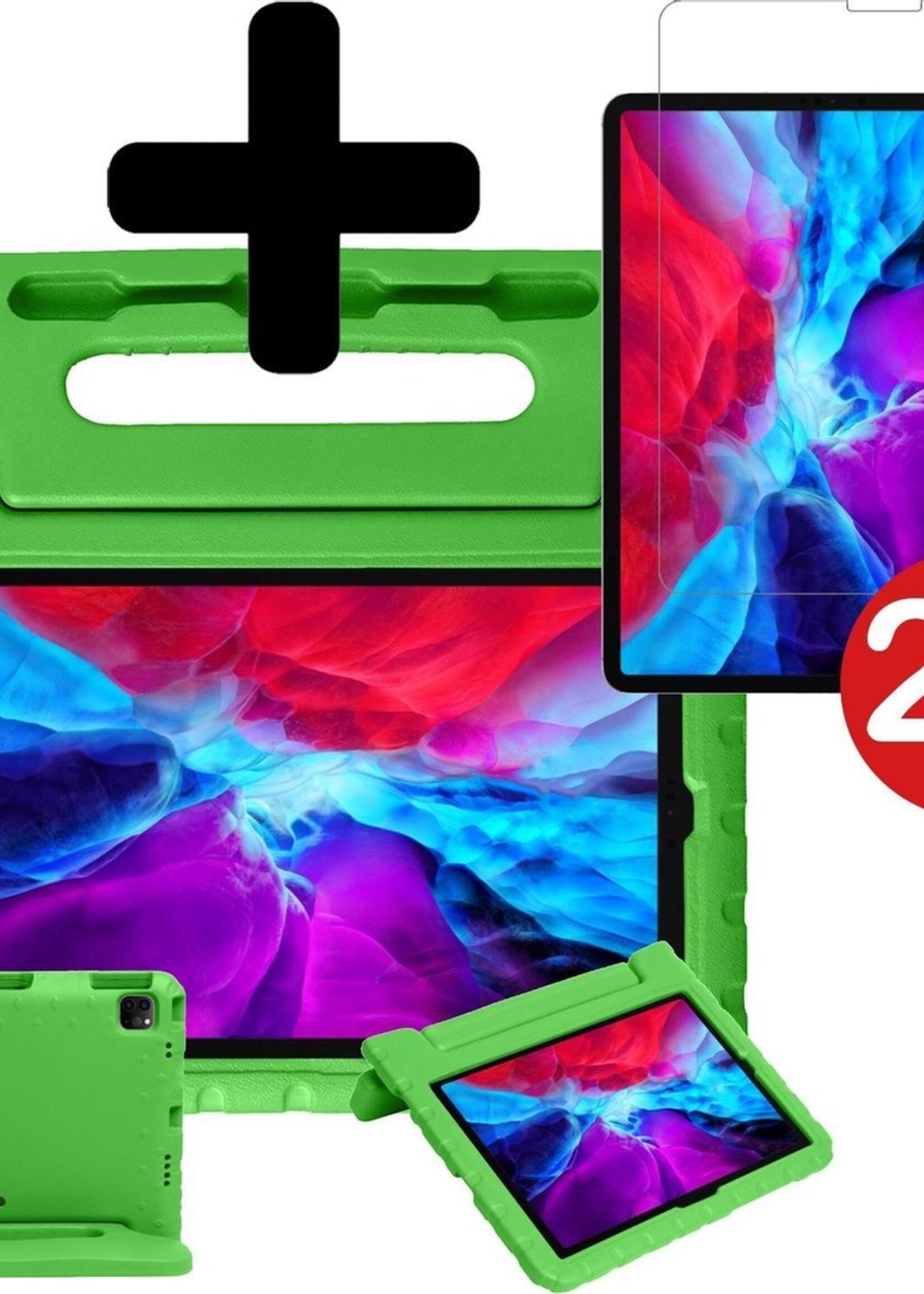 BTH Kinderhoes Geschikt voor iPad Pro 2020 (11 inch) Hoes Kinder Hoesje Kids Case Cover Kidsproof Met 2x Screenprotector - Hoesje Geschikt voor iPad Pro 11 inch (2020) Hoesje Kinder Hoes - Groen