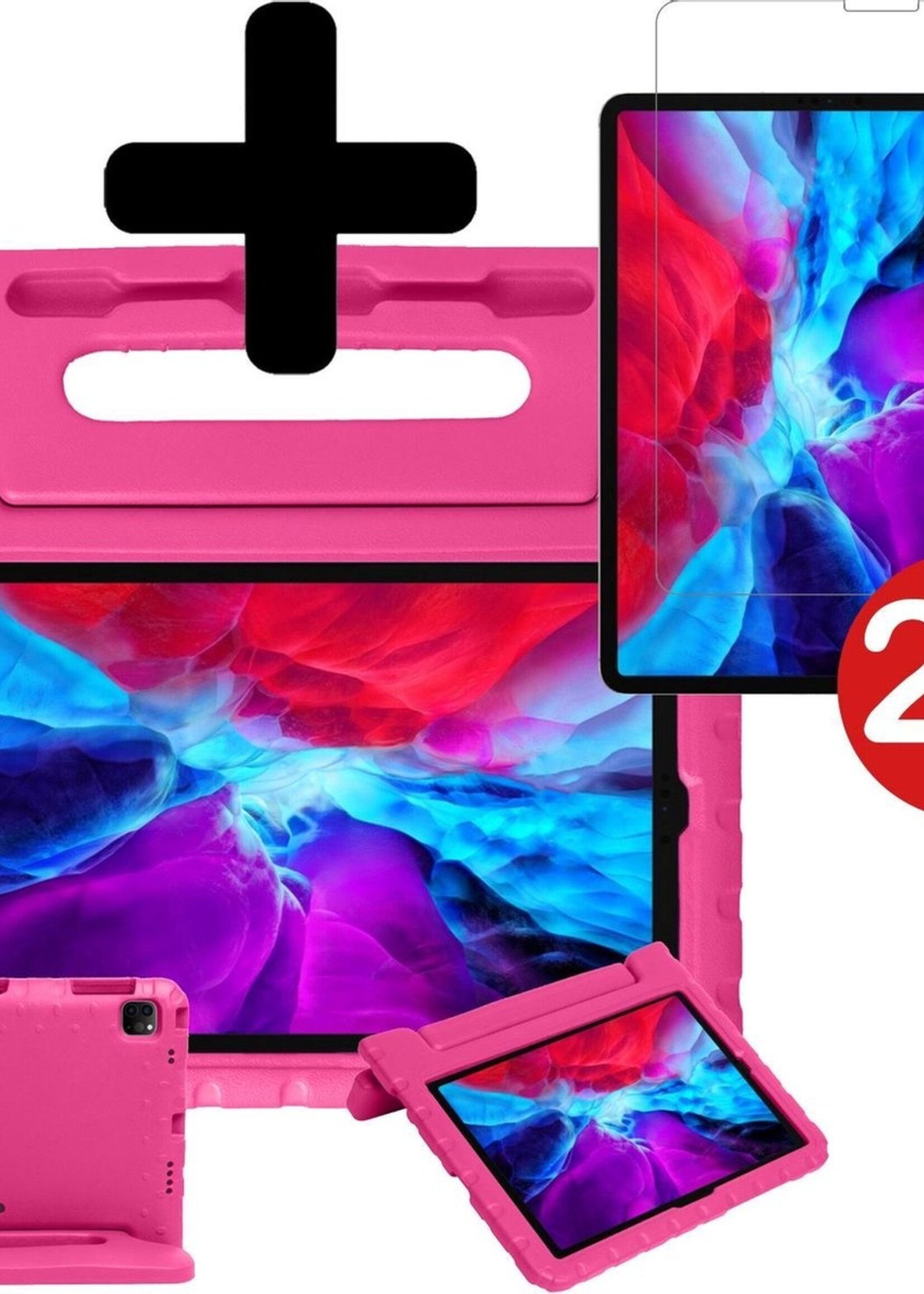 BTH Kinderhoes Geschikt voor iPad Pro 2020 (11 inch) Hoes Kinder Hoesje Kids Case Cover Kidsproof Met 2x Screenprotector - Hoesje Geschikt voor iPad Pro 11 inch (2020) Hoesje Kinder Hoes - Roze