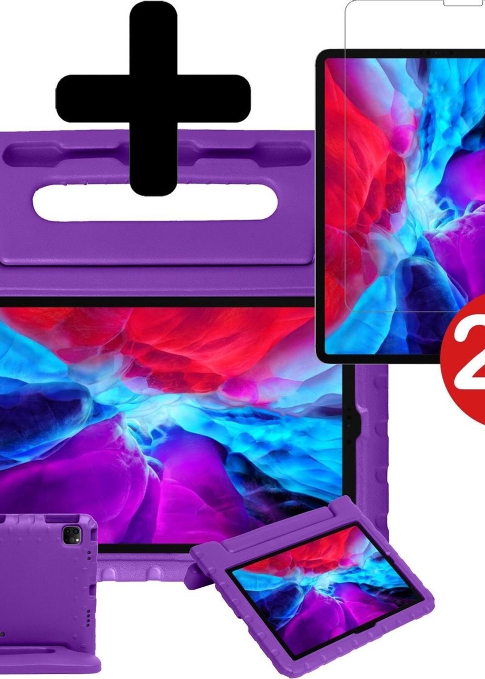 BTH Kinderhoes Geschikt voor iPad Pro 2020 (11 inch) Hoes Kinder Hoesje Kids Case Cover Kidsproof Met 2x Screenprotector - Hoesje Geschikt voor iPad Pro 11 inch (2020) Hoesje Kinder Hoes - Paars