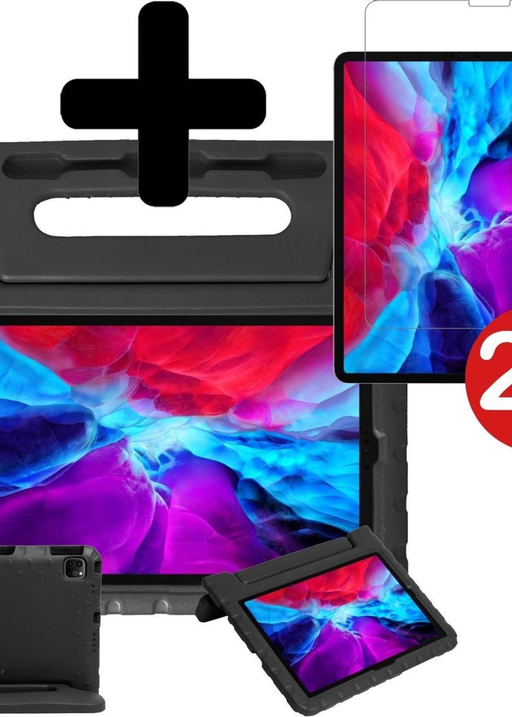 BTH Kinderhoes Geschikt voor iPad Pro 2020 (11 inch) Hoes Kinder Hoesje Kids Case Cover Kidsproof Met 2x Screenprotector - Hoesje Geschikt voor iPad Pro 11 inch (2020) Hoesje Kinder Hoes - Zwart