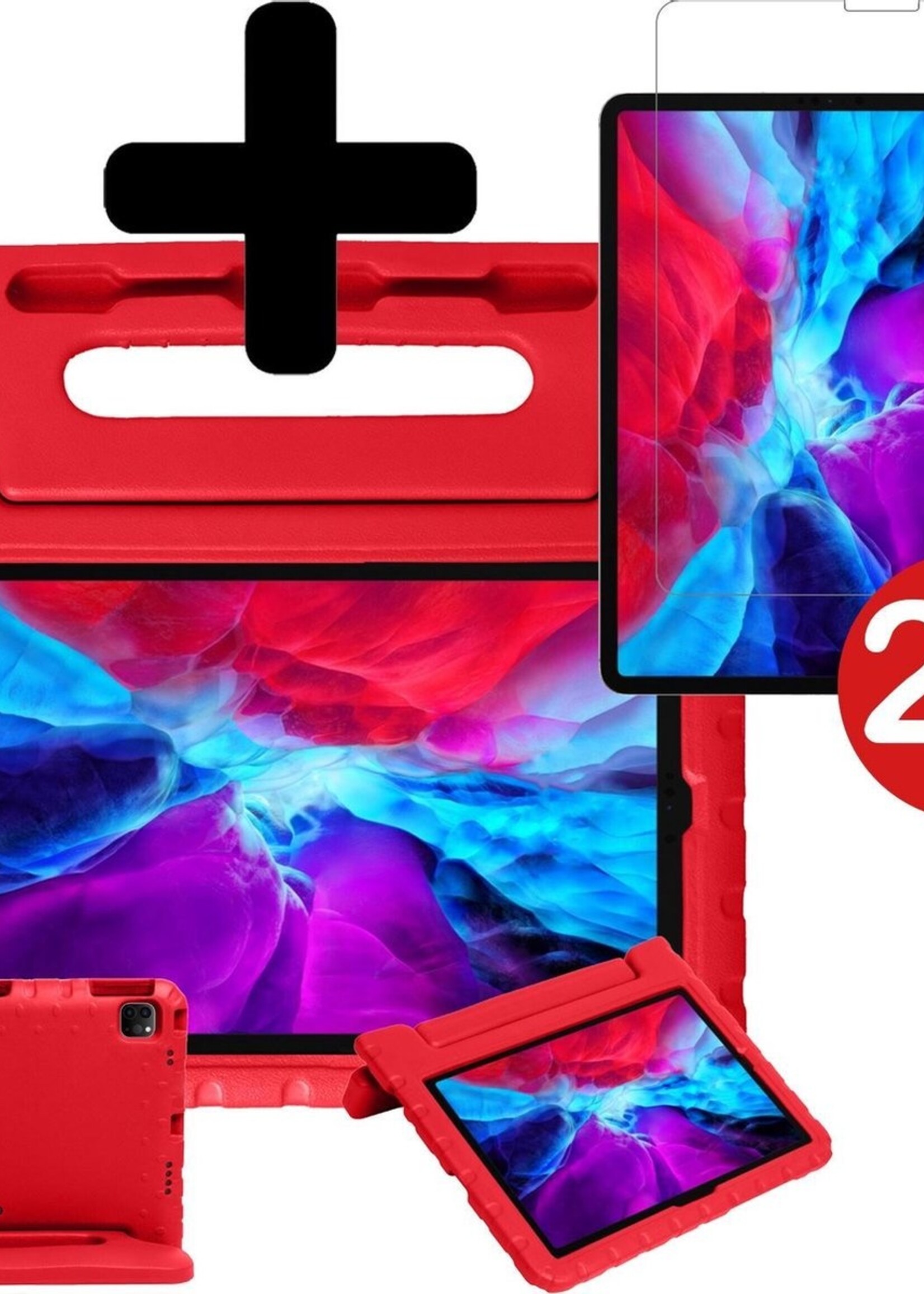 BTH Kinderhoes Geschikt voor iPad Pro 2020 (11 inch) Hoes Kinder Hoesje Kids Case Cover Kidsproof Met 2x Screenprotector - Hoesje Geschikt voor iPad Pro 11 inch (2020) Hoesje Kinder Hoes - Rood