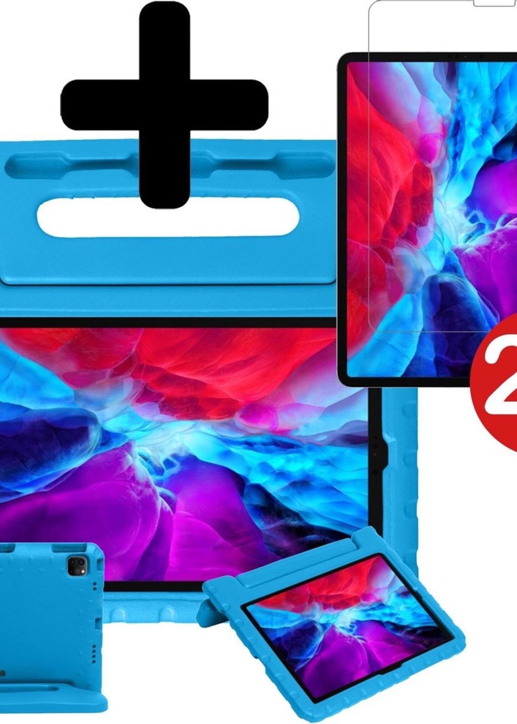 BTH Kinderhoes Geschikt voor iPad Pro 2020 (11 inch) Hoes Kinder Hoesje Kids Case Cover Kidsproof Met 2x Screenprotector - Hoesje Geschikt voor iPad Pro 11 inch (2020) Hoesje Kinder Hoes - Blauw