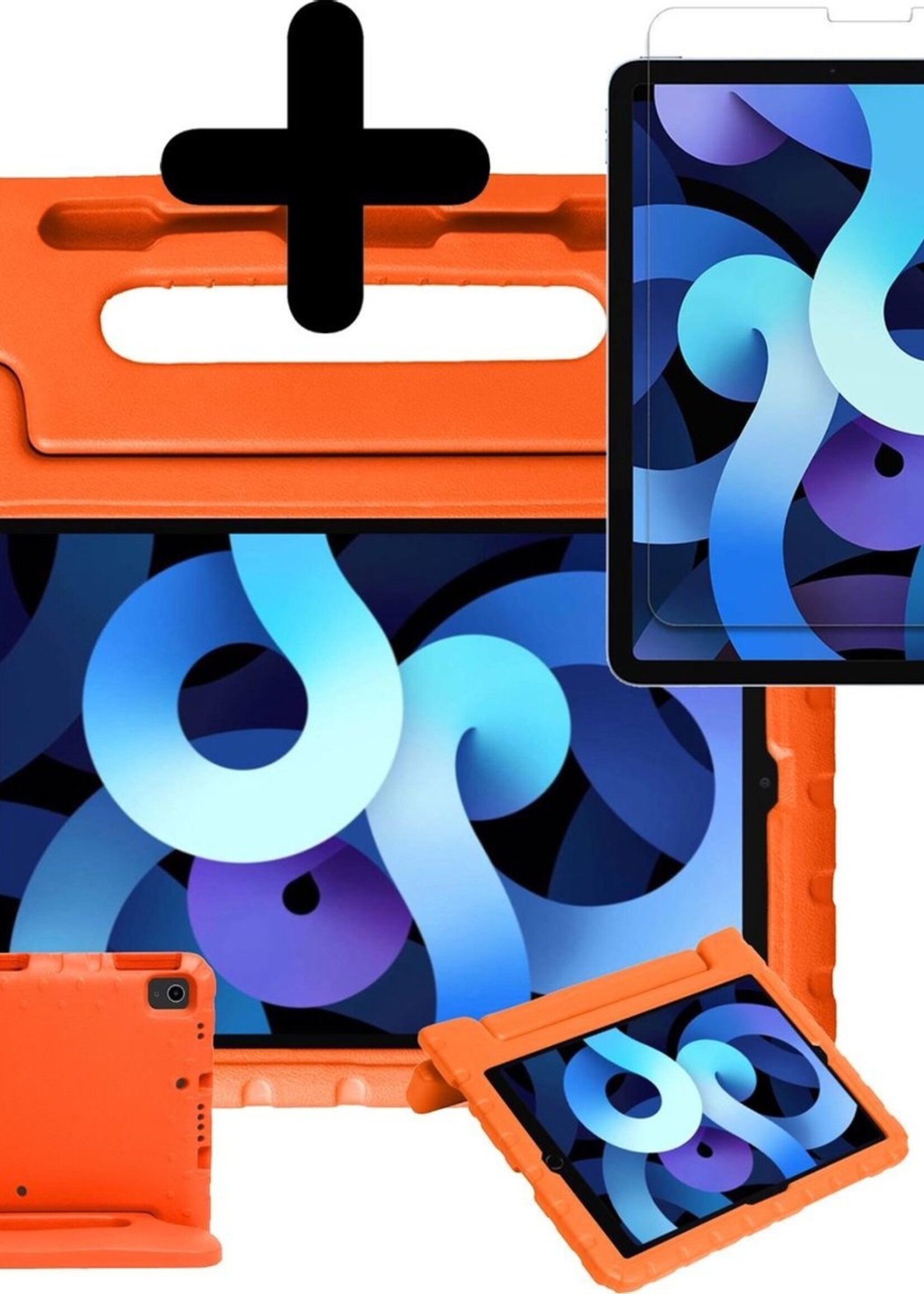 BTH Kinderhoes Geschikt voor iPad Air 2020 Hoes Kinder Hoesje Kids Case Cover Kidsproof Met Screenprotector - Hoesje Geschikt voor iPad Air 4 2020 Hoesje Kinder Hoes - Oranje