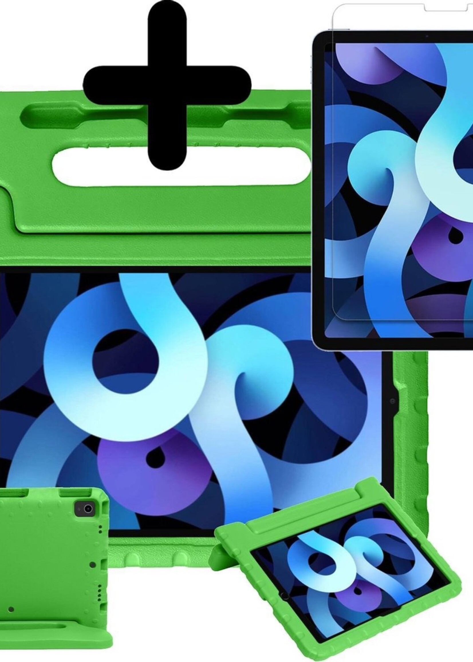 BTH Kinderhoes Geschikt voor iPad Air 2020 Hoes Kinder Hoesje Kids Case Cover Kidsproof Met Screenprotector - Hoesje Geschikt voor iPad Air 4 2020 Hoesje Kinder Hoes - Groen