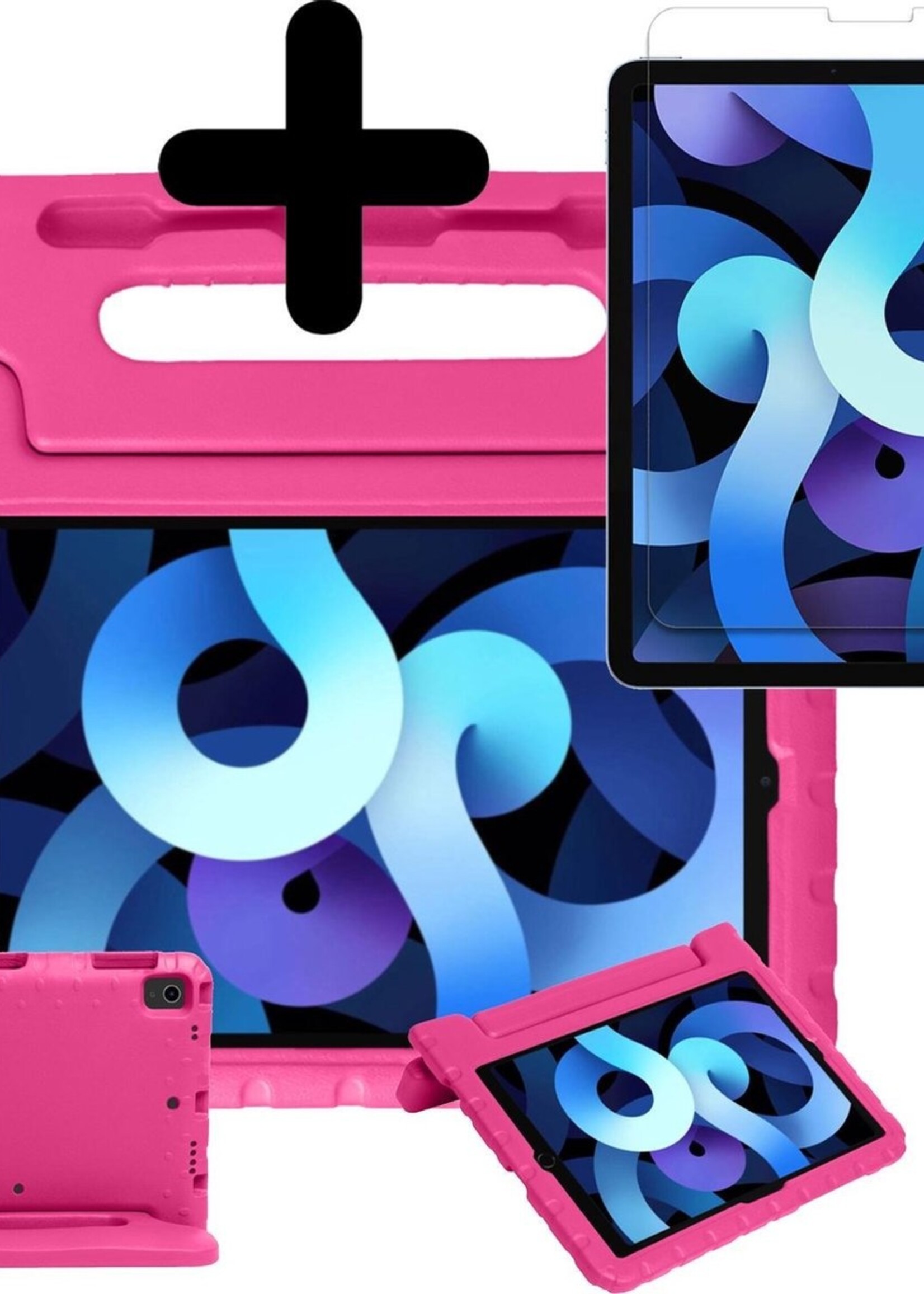 BTH Kinderhoes Geschikt voor iPad Air 2020 Hoes Kinder Hoesje Kids Case Cover Kidsproof Met Screenprotector - Hoesje Geschikt voor iPad Air 4 2020 Hoesje Kinder Hoes - Roze