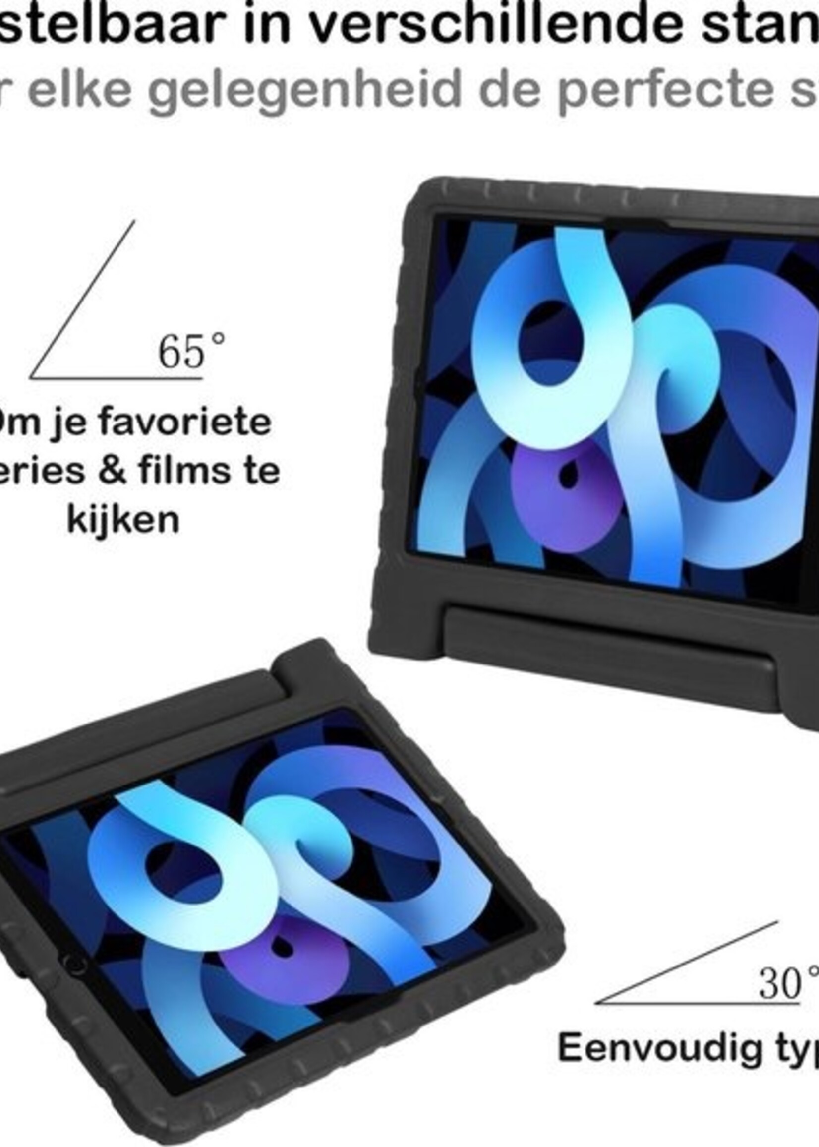 BTH Kinderhoes Geschikt voor iPad Air 2020 Hoes Kinder Hoesje Kids Case Cover Kidsproof Met Screenprotector - Hoesje Geschikt voor iPad Air 4 2020 Hoesje Kinder Hoes - Zwart