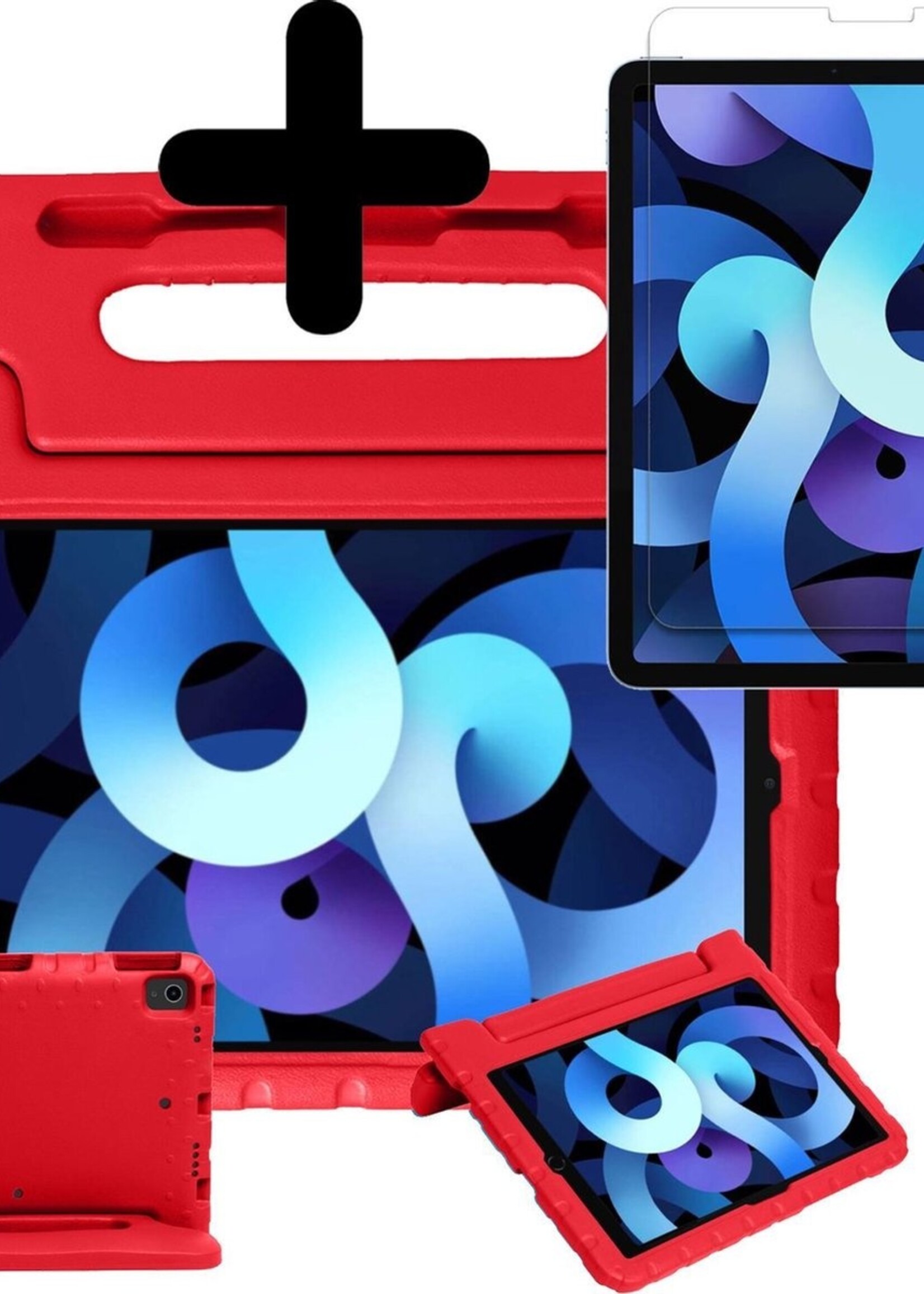 BTH Kinderhoes Geschikt voor iPad Air 2020 Hoes Kinder Hoesje Kids Case Cover Kidsproof Met Screenprotector - Hoesje Geschikt voor iPad Air 4 2020 Hoesje Kinder Hoes - Rood