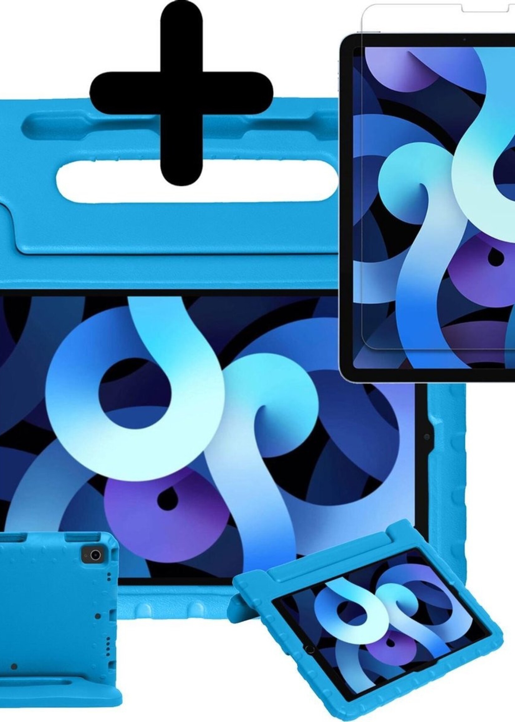 BTH Kinderhoes Geschikt voor iPad Air 2020 Hoes Kinder Hoesje Kids Case Cover Kidsproof Met Screenprotector - Hoesje Geschikt voor iPad Air 4 2020 Hoesje Kinder Hoes - Blauw