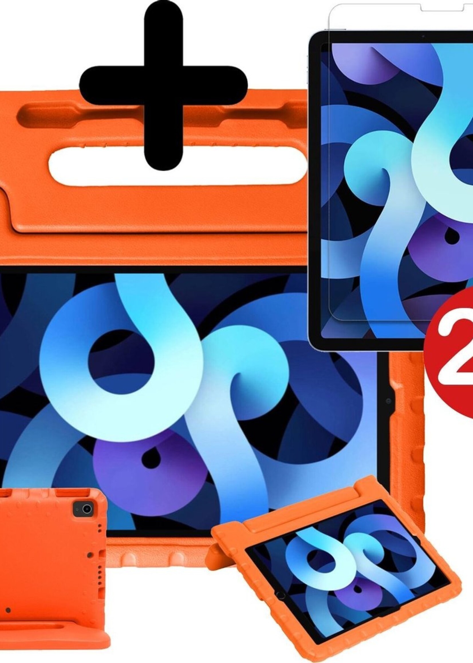 BTH Kinderhoes Geschikt voor iPad Air 2020 Hoes Kinder Hoesje Kids Case Cover Kidsproof Met 2x Screenprotector - Hoesje Geschikt voor iPad Air 4 2020 Hoesje Kinder Hoes - Oranje