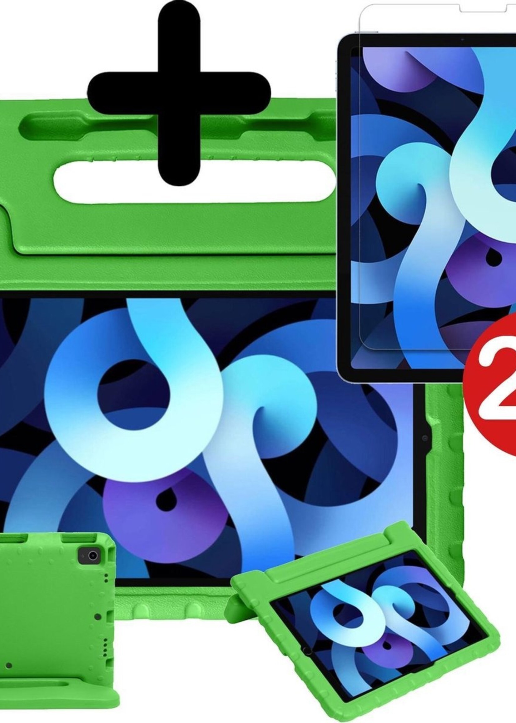 BTH Kinderhoes Geschikt voor iPad Air 2020 Hoes Kinder Hoesje Kids Case Cover Kidsproof Met 2x Screenprotector - Hoesje Geschikt voor iPad Air 4 2020 Hoesje Kinder Hoes - Groen