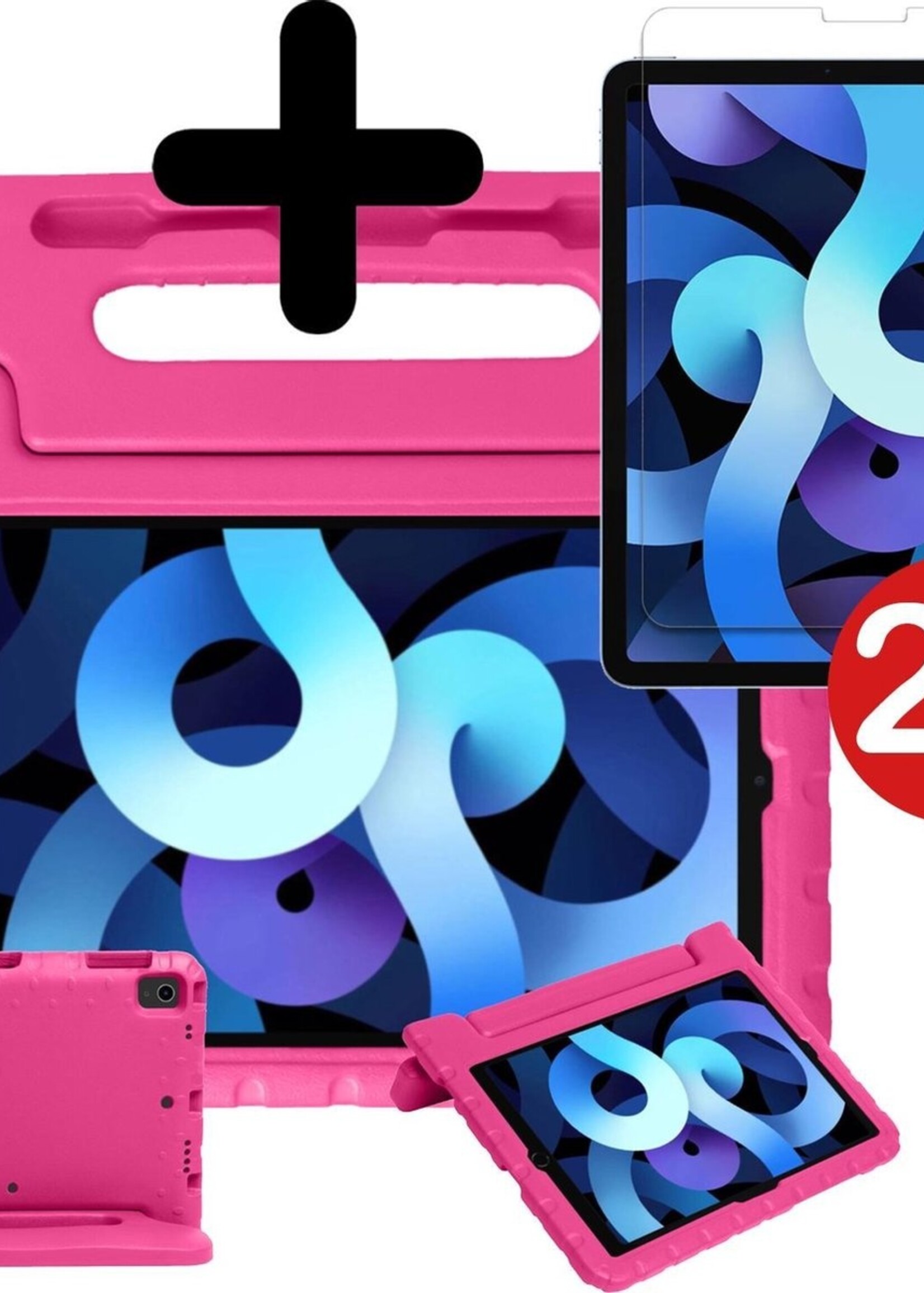 BTH Kinderhoes Geschikt voor iPad Air 2020 Hoes Kinder Hoesje Kids Case Cover Kidsproof Met 2x Screenprotector - Hoesje Geschikt voor iPad Air 4 2020 Hoesje Kinder Hoes - Roze