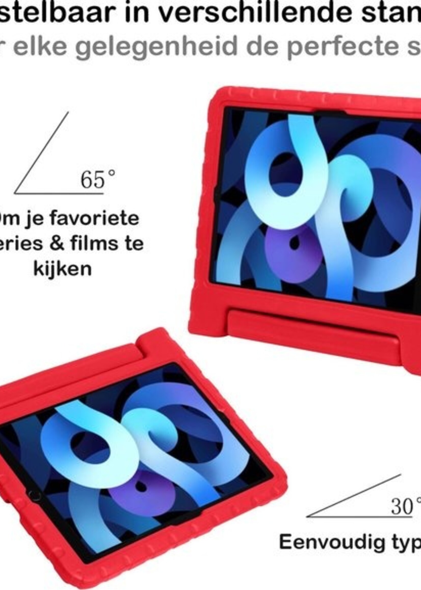 BTH Kinderhoes Geschikt voor iPad Air 2020 Hoes Kinder Hoesje Kids Case Cover Kidsproof Met 2x Screenprotector - Hoesje Geschikt voor iPad Air 4 2020 Hoesje Kinder Hoes - Rood