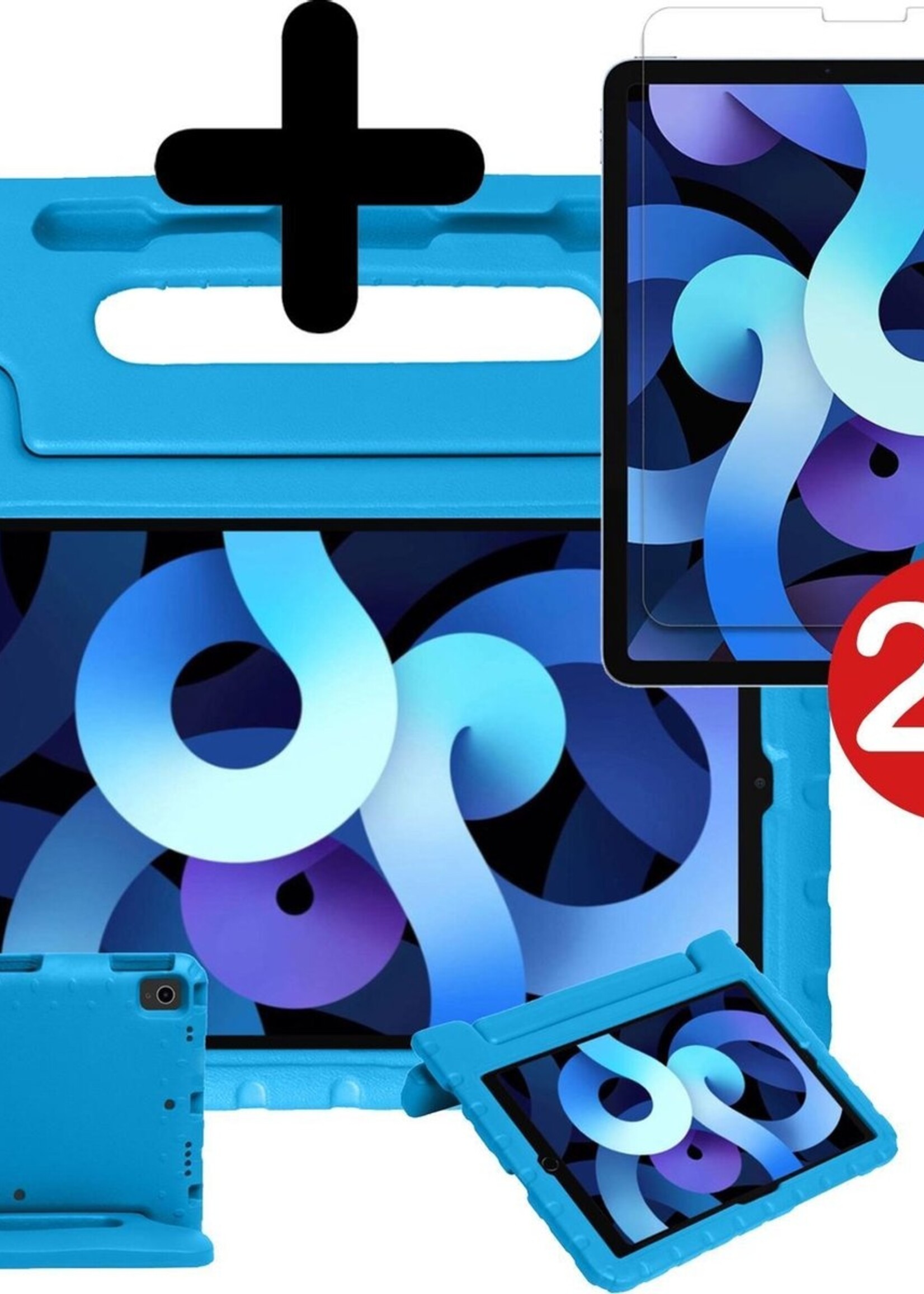 BTH Kinderhoes Geschikt voor iPad Air 2020 Hoes Kinder Hoesje Kids Case Cover Kidsproof Met 2x Screenprotector - Hoesje Geschikt voor iPad Air 4 2020 Hoesje Kinder Hoes - Blauw