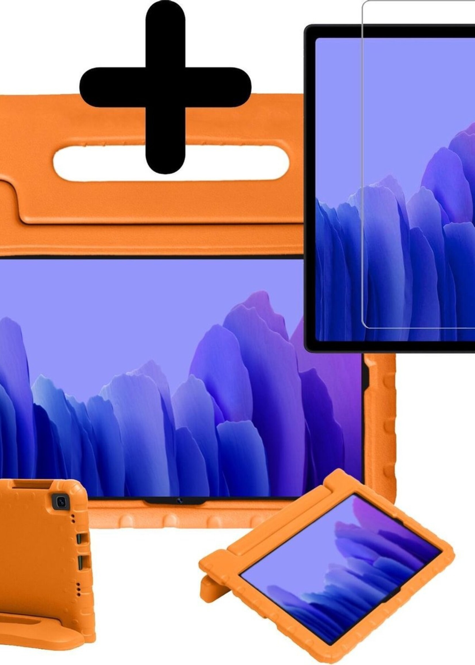 BTH Kinderhoes Geschikt voor Samsung Galaxy Tab A7 Hoes Kinder Hoesje Kids Case Cover Kidsproof Met Screenprotector - Hoesje Geschikt voor Samsung Tab A7 Hoesje Kinder Hoes - Oranje