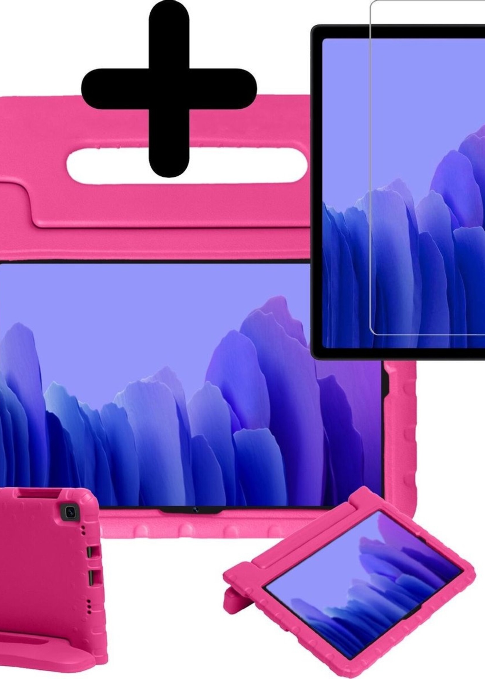 BTH Kinderhoes Geschikt voor Samsung Galaxy Tab A7 Hoes Kinder Hoesje Kids Case Cover Kidsproof Met Screenprotector - Hoesje Geschikt voor Samsung Tab A7 Hoesje Kinder Hoes - Roze